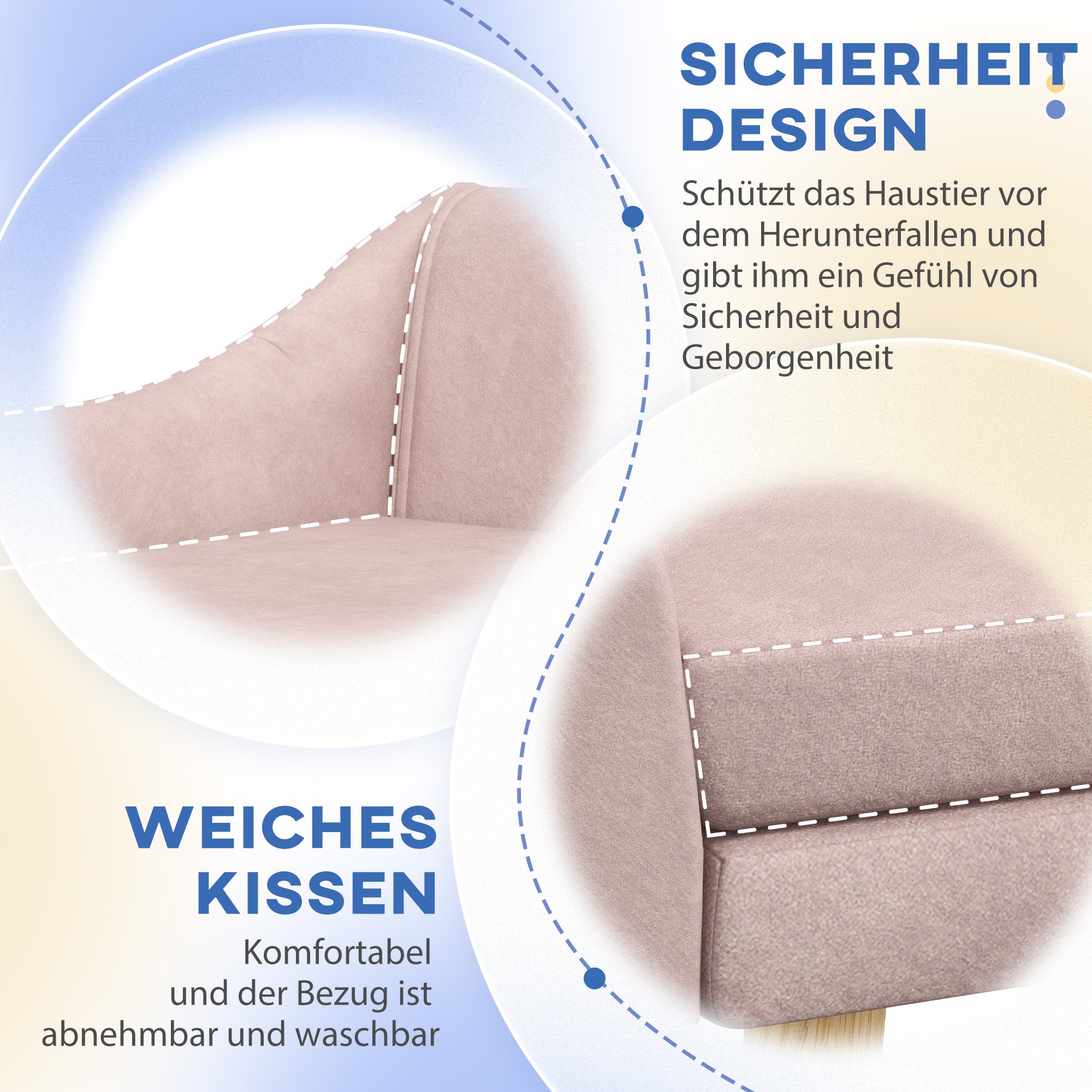 PawHut Haustiersofa Hundesofa, Skandidesign, abnehmbares Polster, Samtoptik, 102 cm x 58,5 cm x 42,5 cm, Rosa + Natur