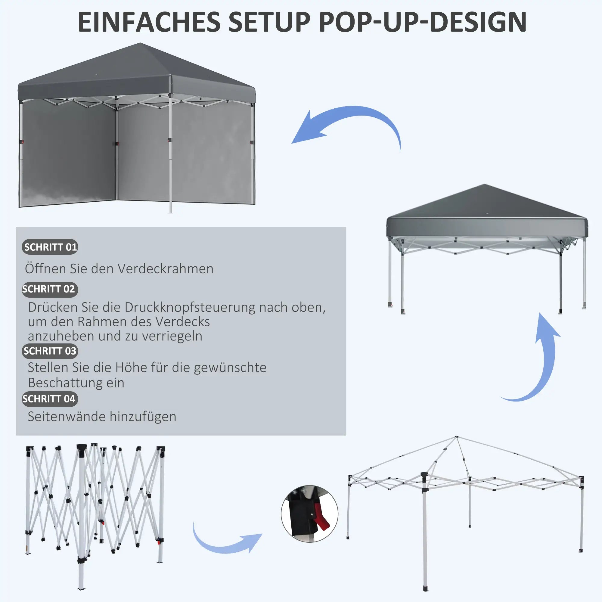 Outsunny Faltpavillon 3×3?m Dunkelgrau mit Seitenwänden