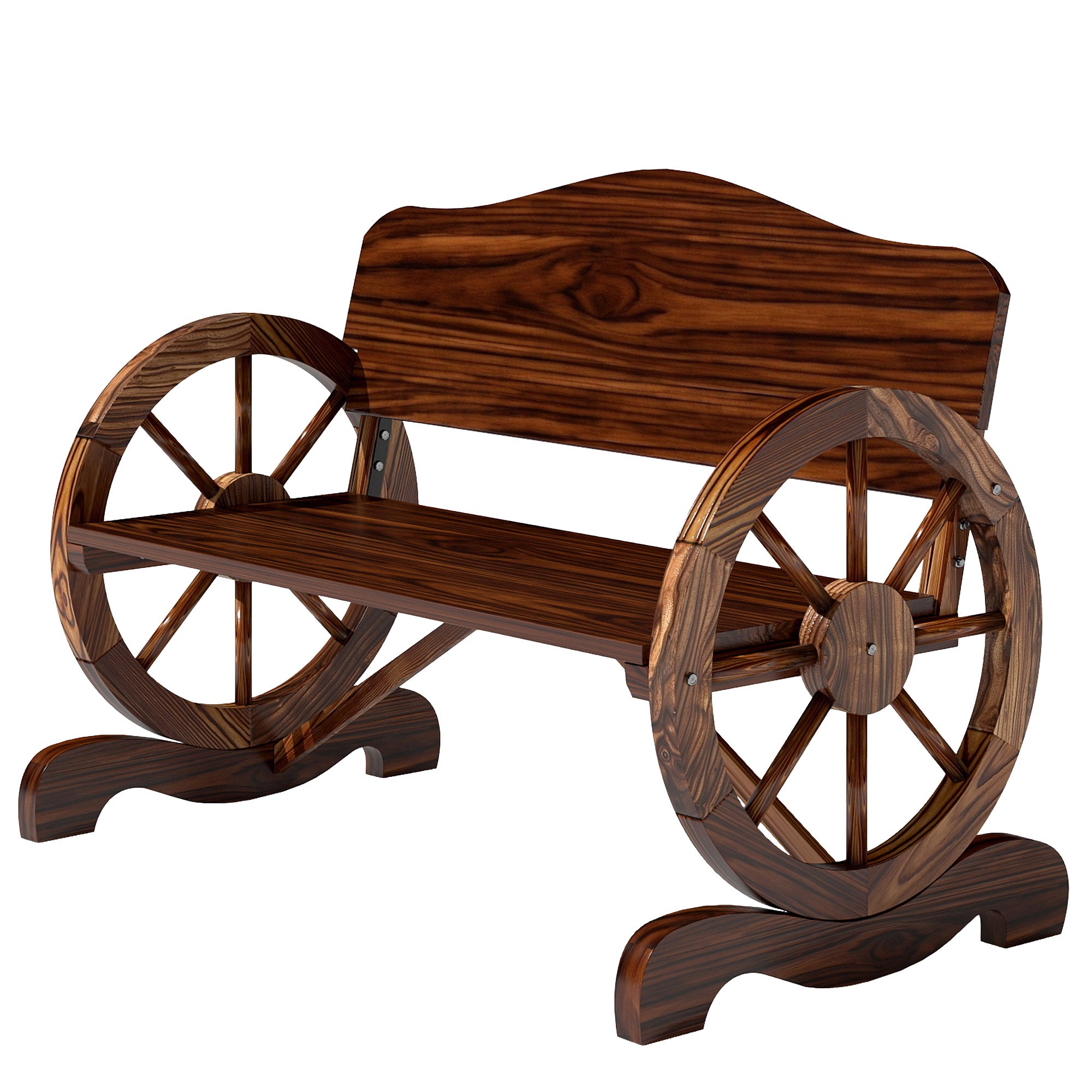 Outsunny 2-Sitzer Gartenbank mit Rad-Armlehnen, Rustikale Outdoor-Bank für Terrasse, Veranda, Fichtenholz, Braun