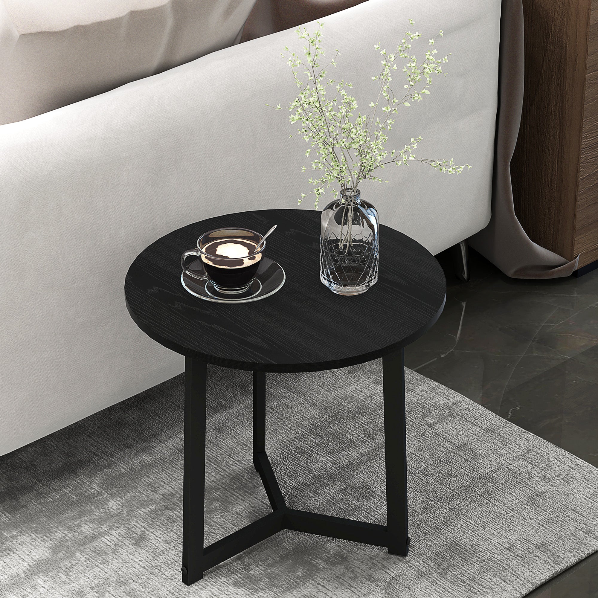 HOMCOM Moderner Couchtisch als 2er-Set, Metallrahmen, MDF, Rundes Design, ineinander verschiebbar, Schwarz