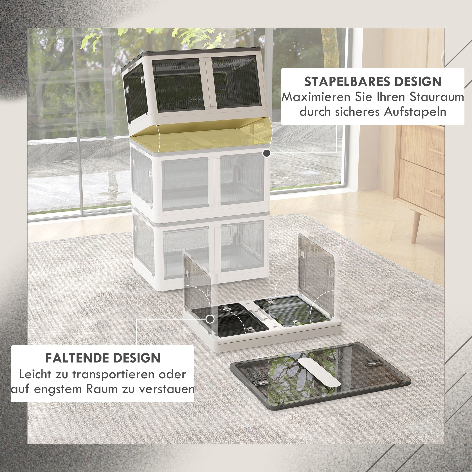 HOMCOM Aufbewahrungsbox Aufbewahrungskorb. faltbar, mit Staubschutz, 67 x 47 x 38 cm, Weiß + Grau