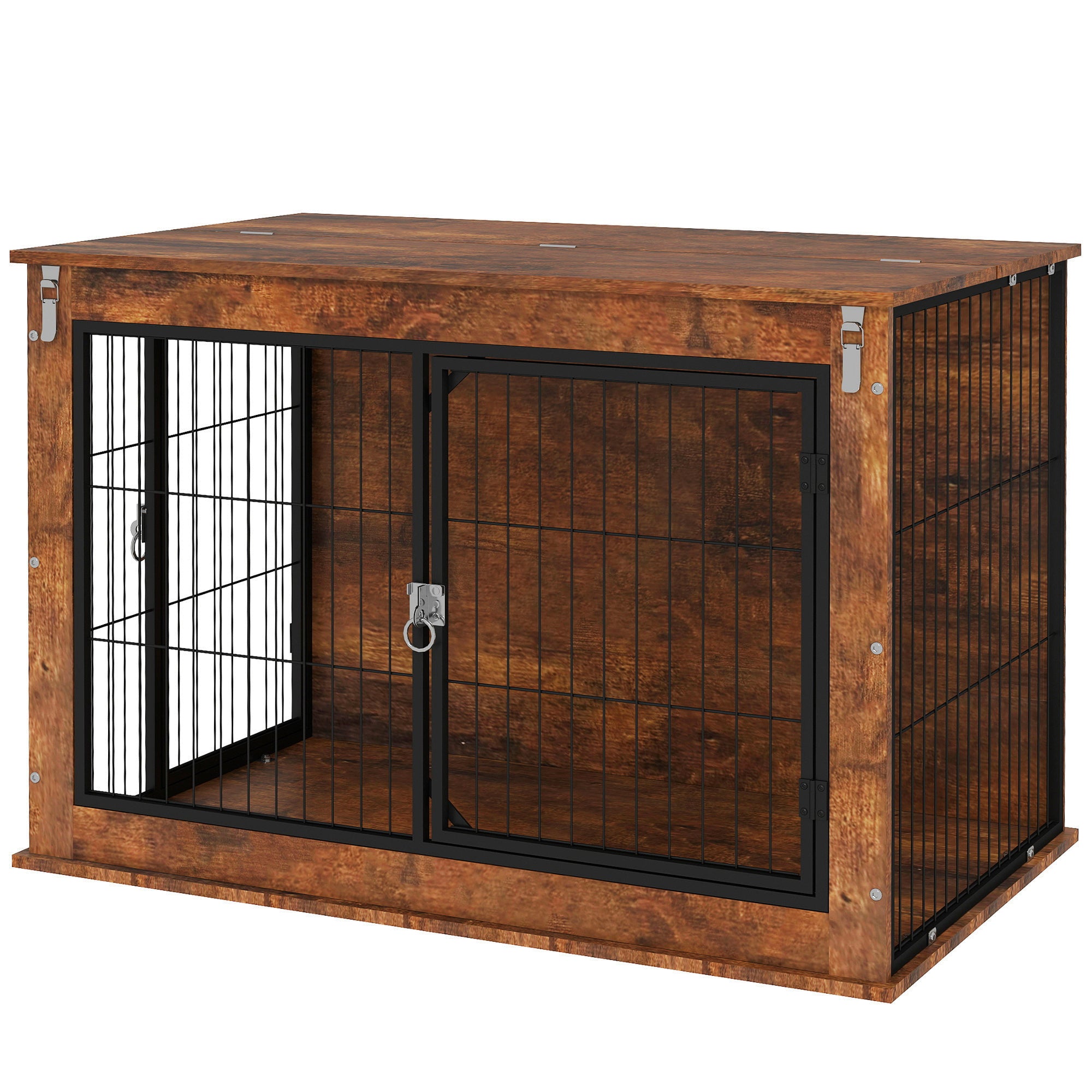 PawHut Hundebox, Transportbox für Hunde, Aufenthaltsbox, für Haustiere, 2 verschließbare Türen, 98 x 60 x 65,5 cm, Braun
