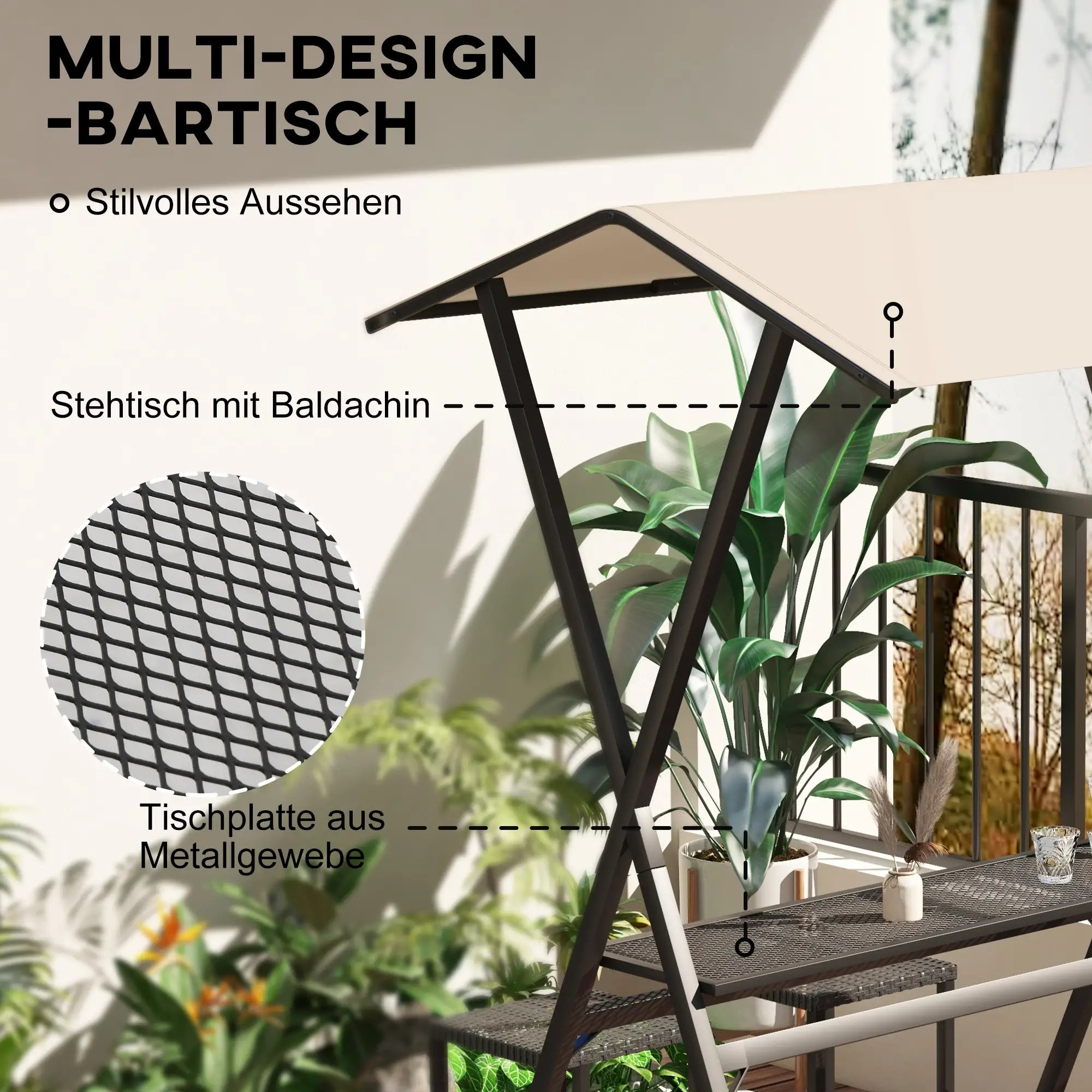 Outsunny Gartenbar-Set mit Dach & 4 Barhockern