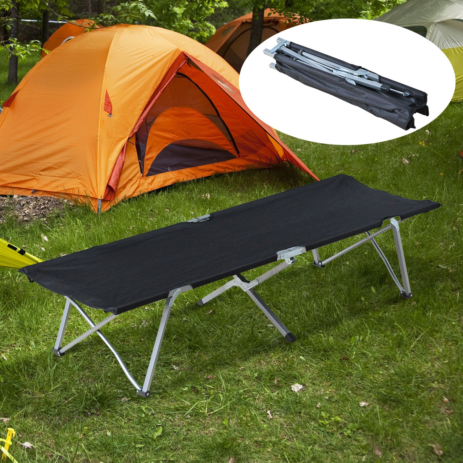 Outsunny Campingbett Feldbett Klappbett Liege inkl. Tasche 193x64x40cm (Schwarz)