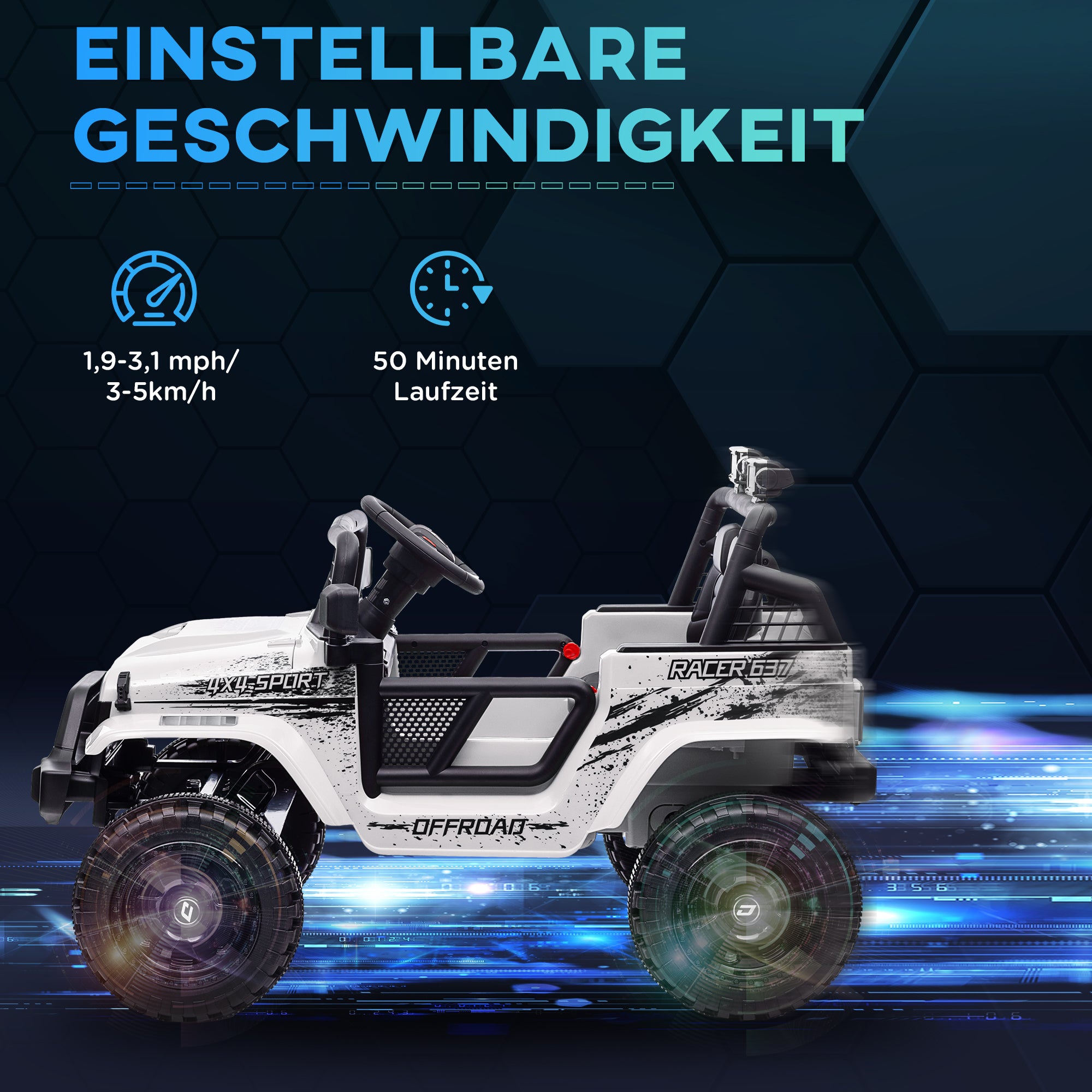 AIYAPLAY Kinder-Elektroauto mit sanfter Federung, fernsteuerbar, LED-Lichter, Hupe, 12V-Motoren, aus Kunststoff und Metall, Weiß