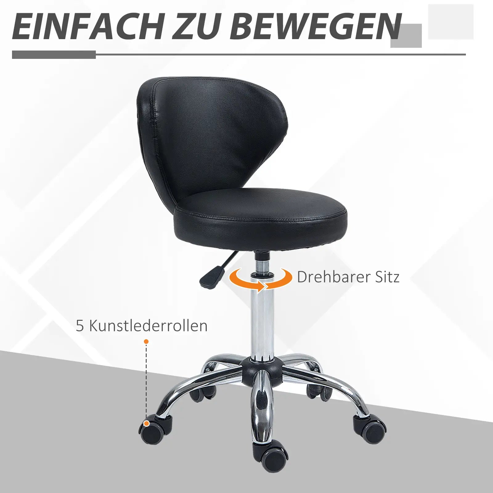 HOMCOM Rollhocker Massagehocker - drehbarer Arbeitshocker 360° - höhenverstellbare Sitzfläche 49-64H cm, ergonomische Rückenlehne