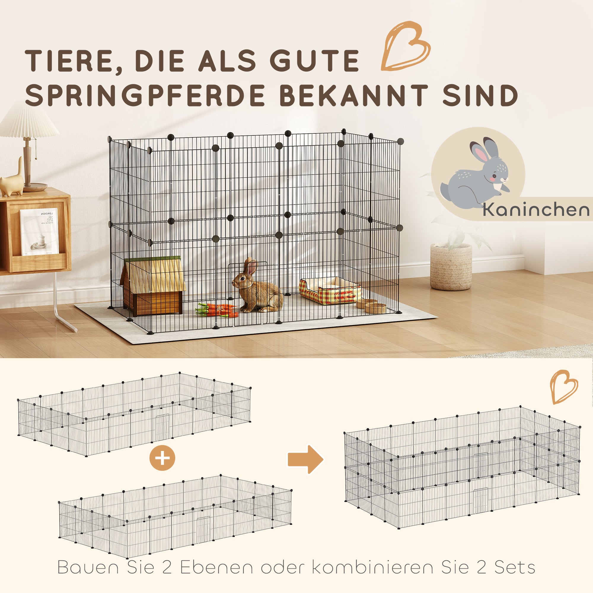 PawHut Kleintierkäfig, Außengehege, modulare Bauweise, 0,72 m² Fläche, Stahl, Schwarz