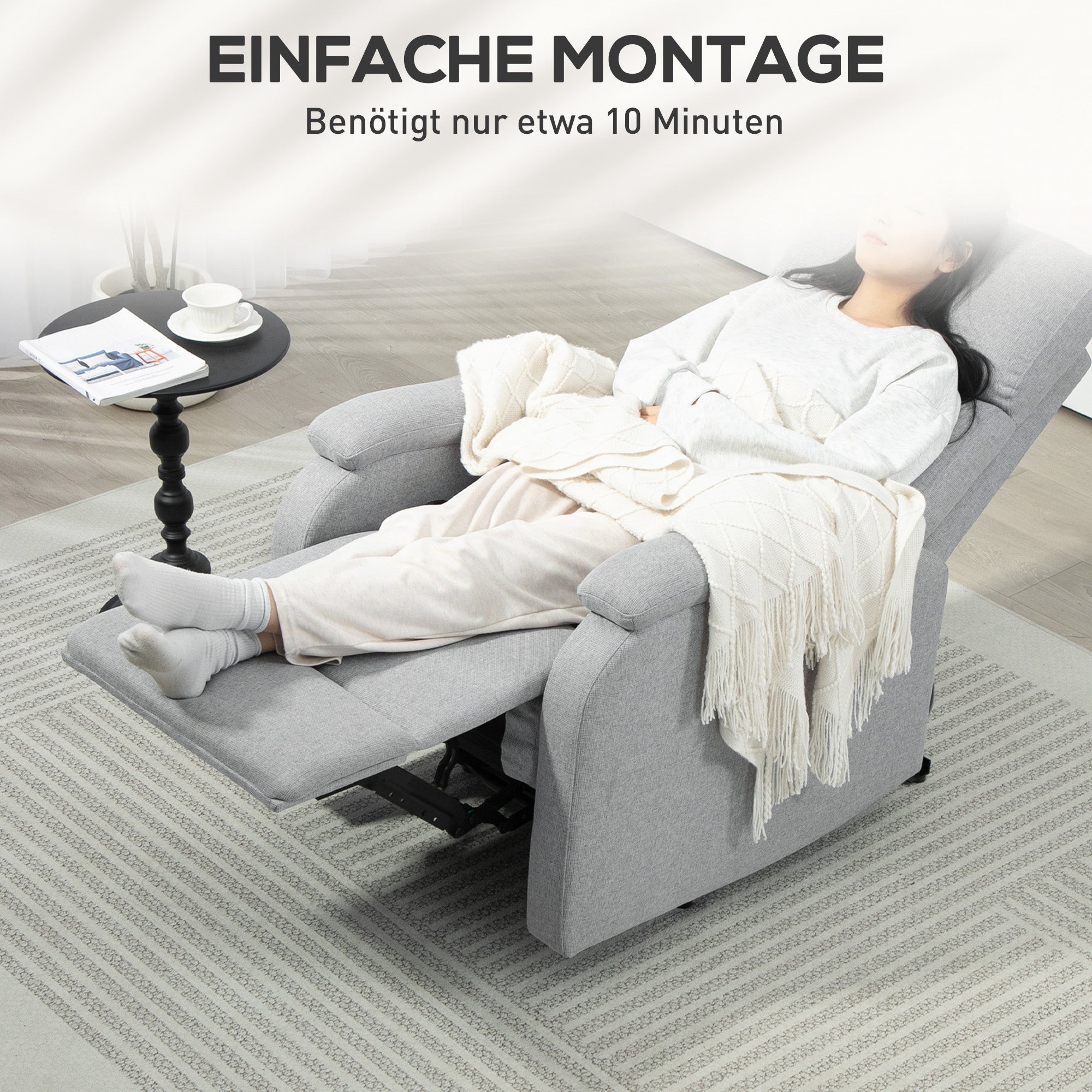 HOMCOM Recliner-Sessel, Entspannungssessel mit verstellbarer Rückenlehne, Fußstütze, Polstersessel für Wohnzimmer, Grau