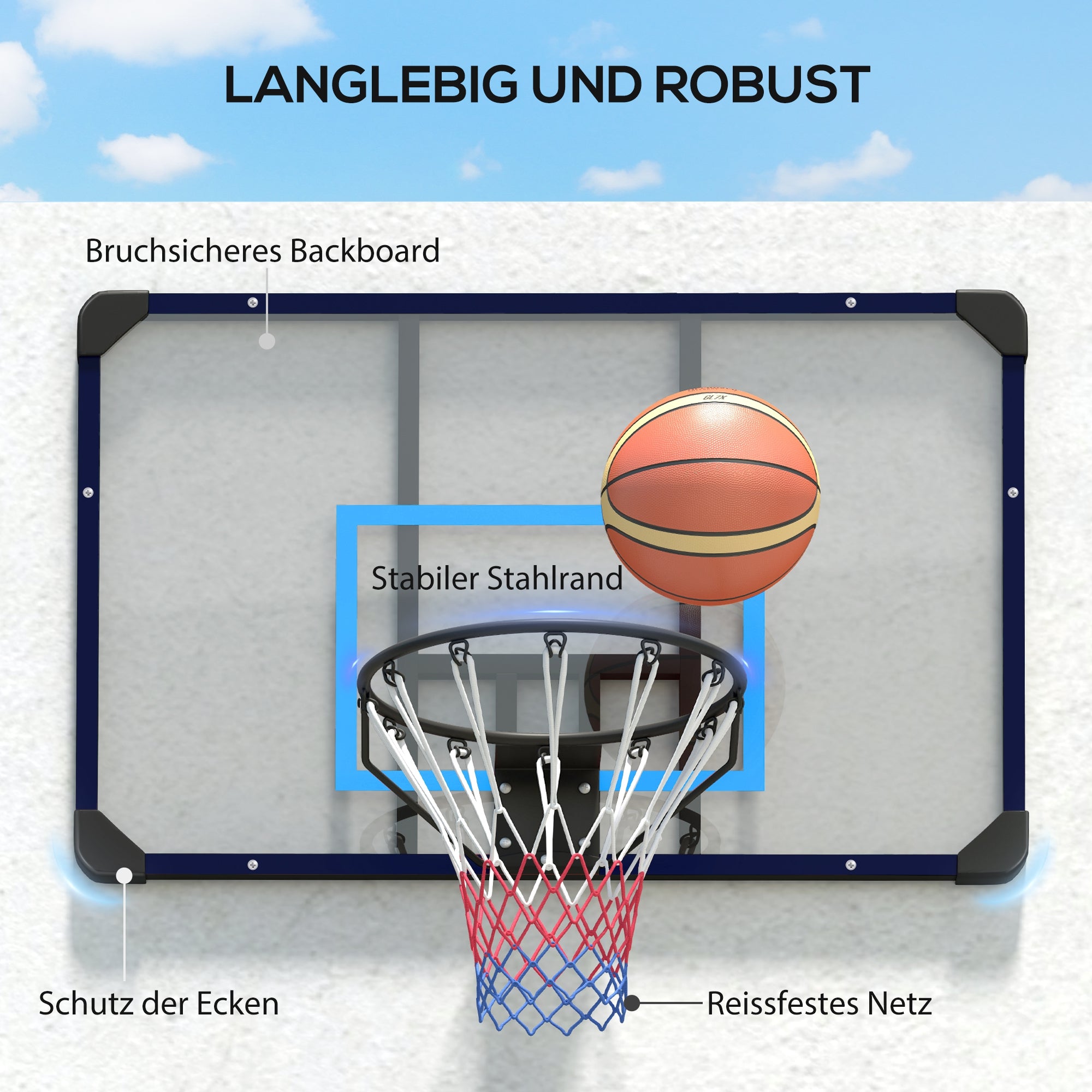 SPORTNOW Basketballkorb, universelle Wandhalterung, reißfestes Netz, rostfreier Stahlrahmen, 113 x 61 x 73 cm