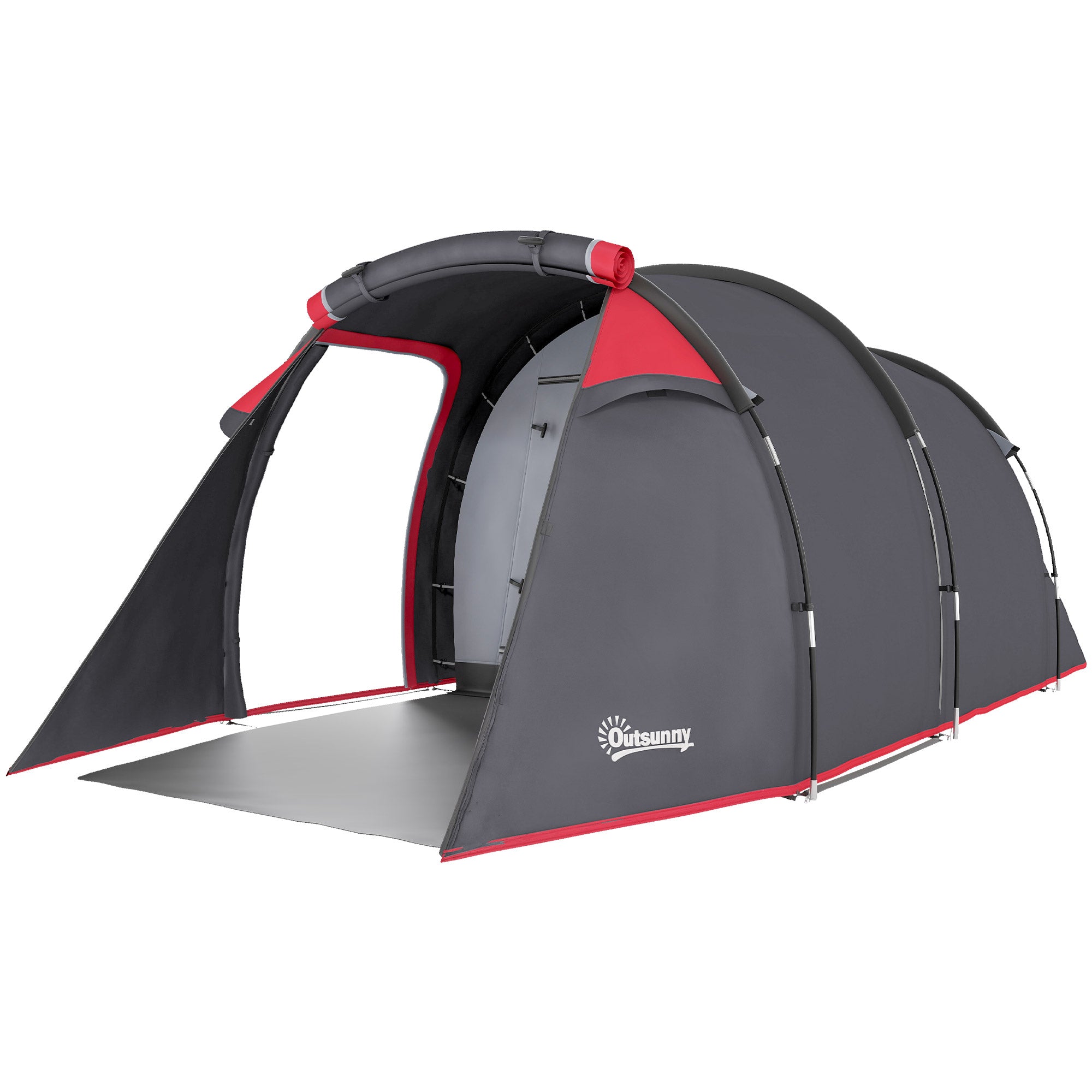 Outsunny Campingzelt, Wurfzelt für 2-3 Personen, Vorraum & Schlafbereich, wasserdicht, 426 x 206 x 154 cm, Grau