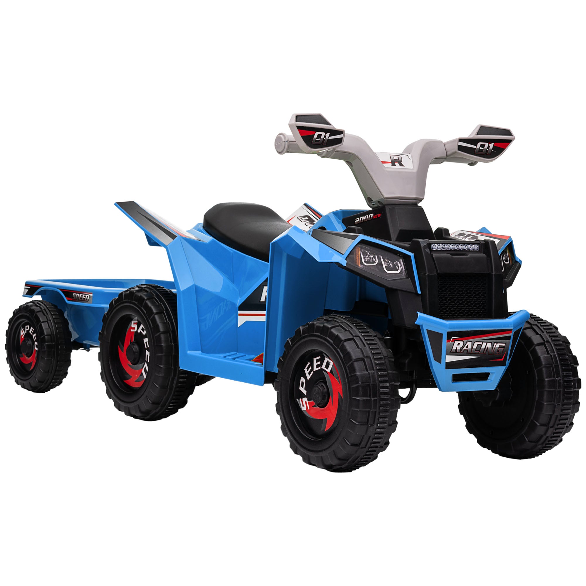 HOMCOM Kinderquad, aufladbar, 2,5 km/h, mit Anhänger, 50 Min. Fahrzeit, für Kinder 1,5 bis 3 Jahre, Blau