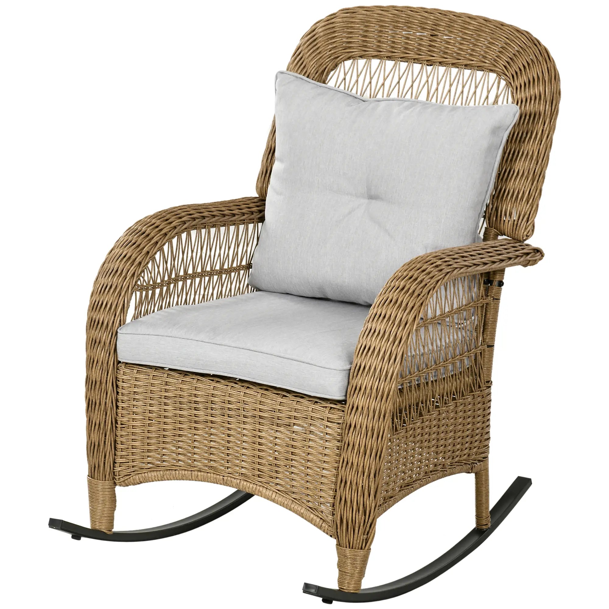 Outsunny Rattan Schaukelstuhl Boho-Stil Outdoor gemütliche Polster