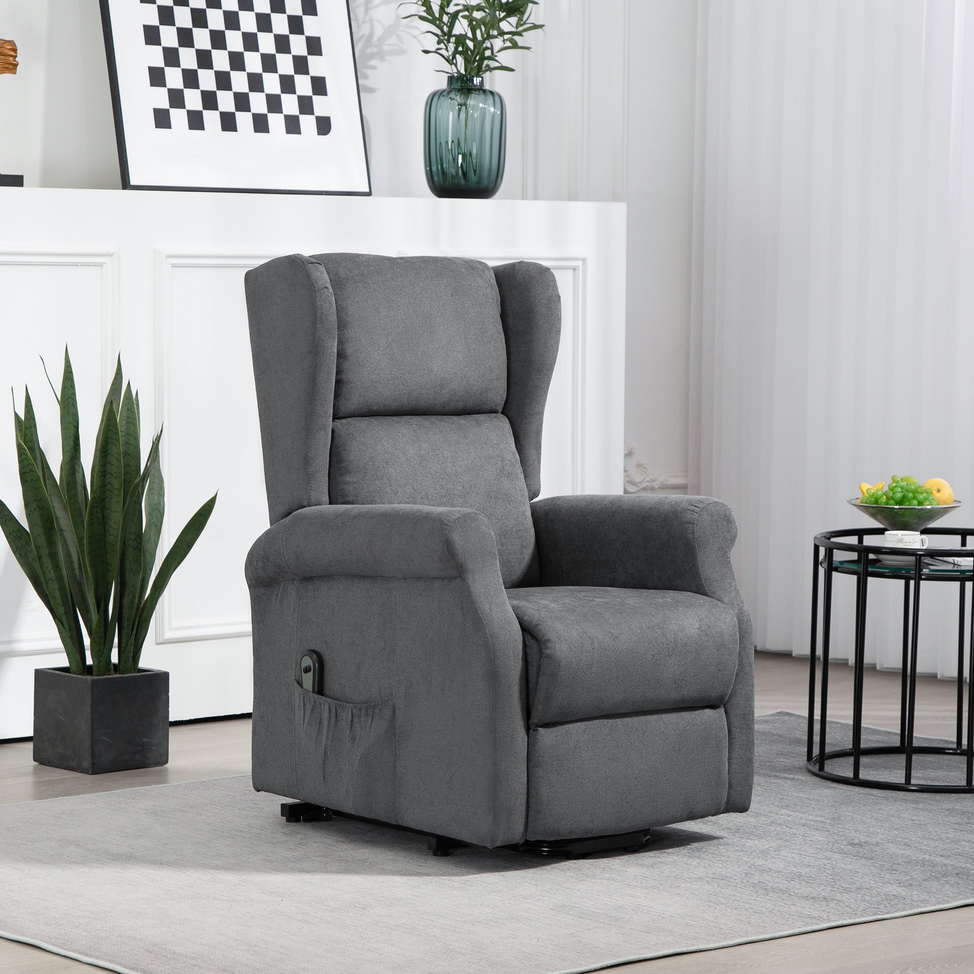 HOMCOM Relaxsessel, Aufstehhilfe, Liegefunktion, bis 200kg, 72,5x94x109cm, Dunkelgrau