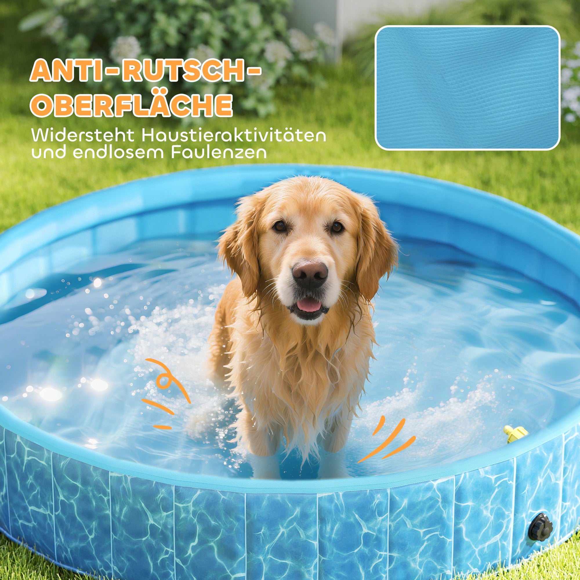 PawHut Hundepool Faltbar Planschbecken mit Brunnen- und Wasserpolsterdesign Ø160 x 30 cm Blau
