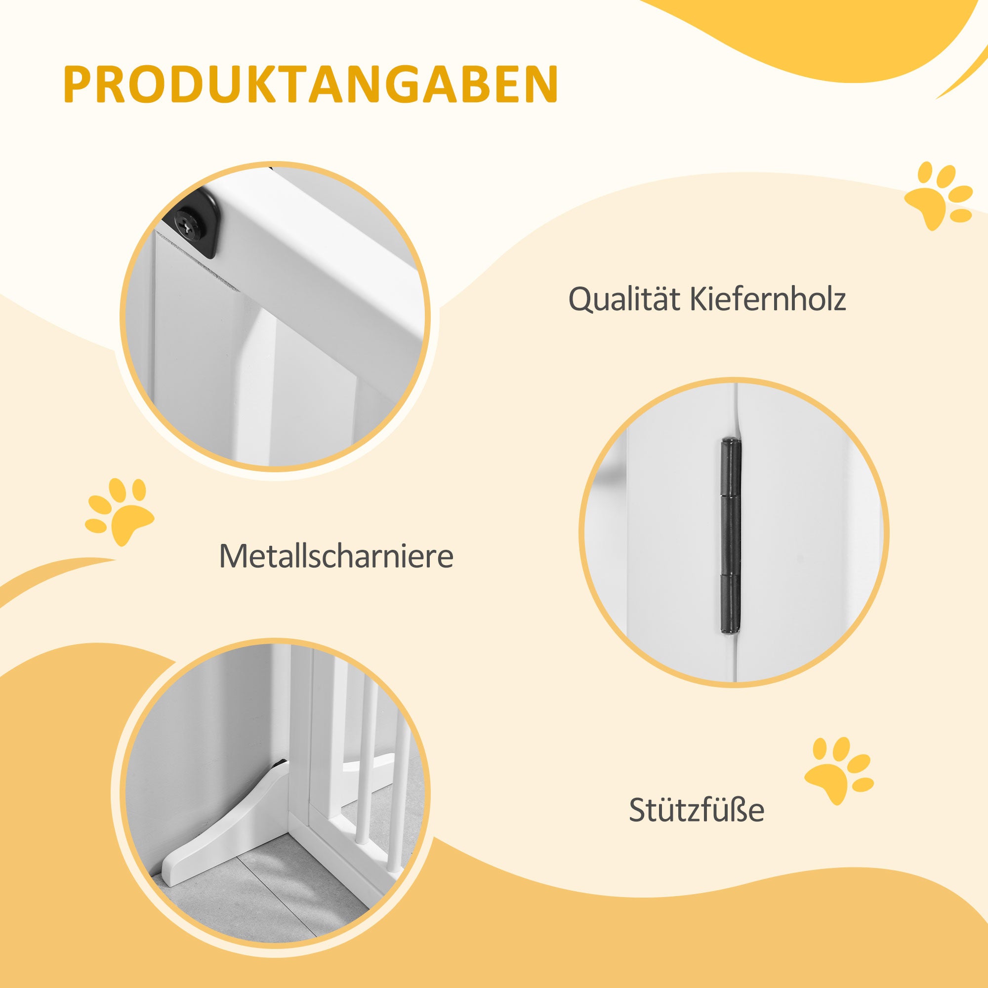 PawHut Absperrgitter Hunde Türschutzgitter Schutzgitter aus Holz Freistehendes Hundegitter mit Tür Hundeabsperrgitter Konfigurationsgitter für Kamin & Ofen Weiß 113-166 x 36 x 71 cm