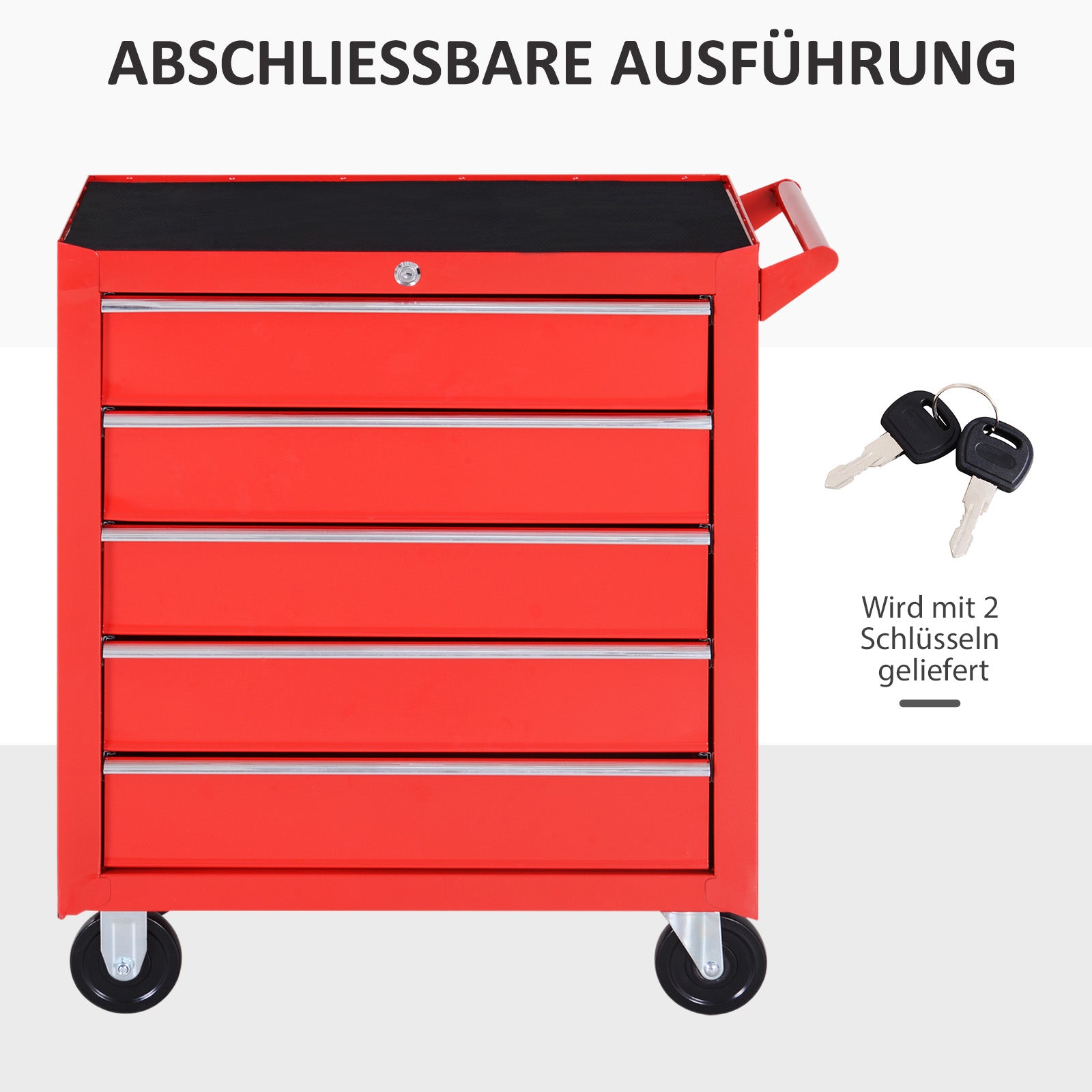 DURHAND Rollschrank, Werkzeugschrank für Garage, Schuppen, Stahl, 69L x 33B x 75H cm, Rot