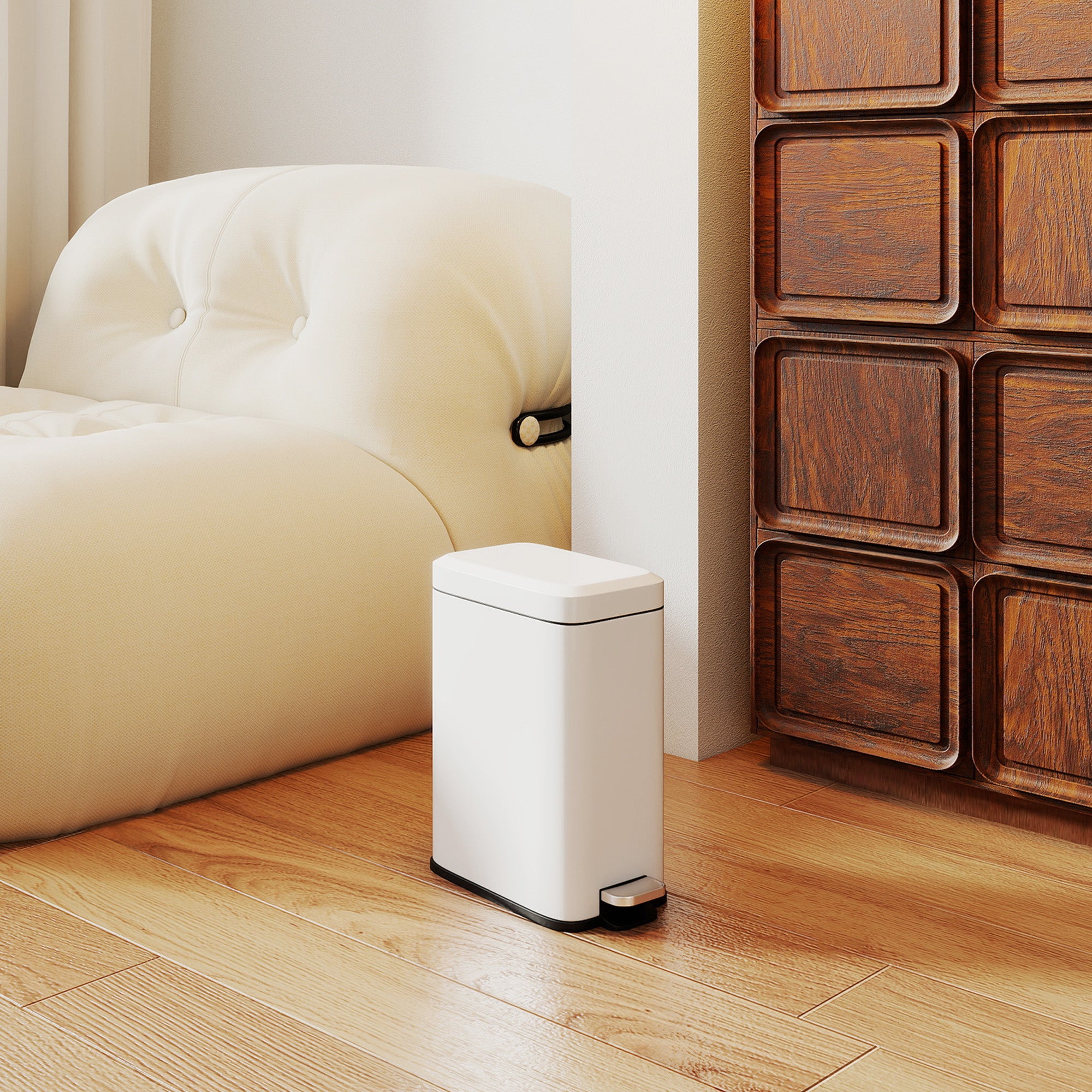 HOMCOM Mülleimer aus Metall, Abfalleimer, 5 L Fassungsvermögen, mit Fußpedal, mit Inneneimer, Weiß