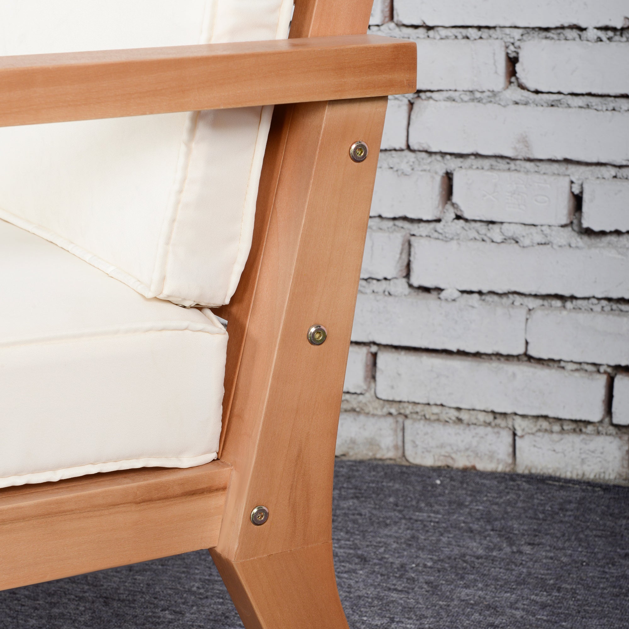 Outsunny 2er-Set Gartenstühle mit Kissen Gartensessel Set Gartenstuhl aus Pappelholz Gartenmöbel Holzstuhl Balkonstuhl Terrassenstuhl Braun+Beige 66 x 77,5 x 74,5 cm