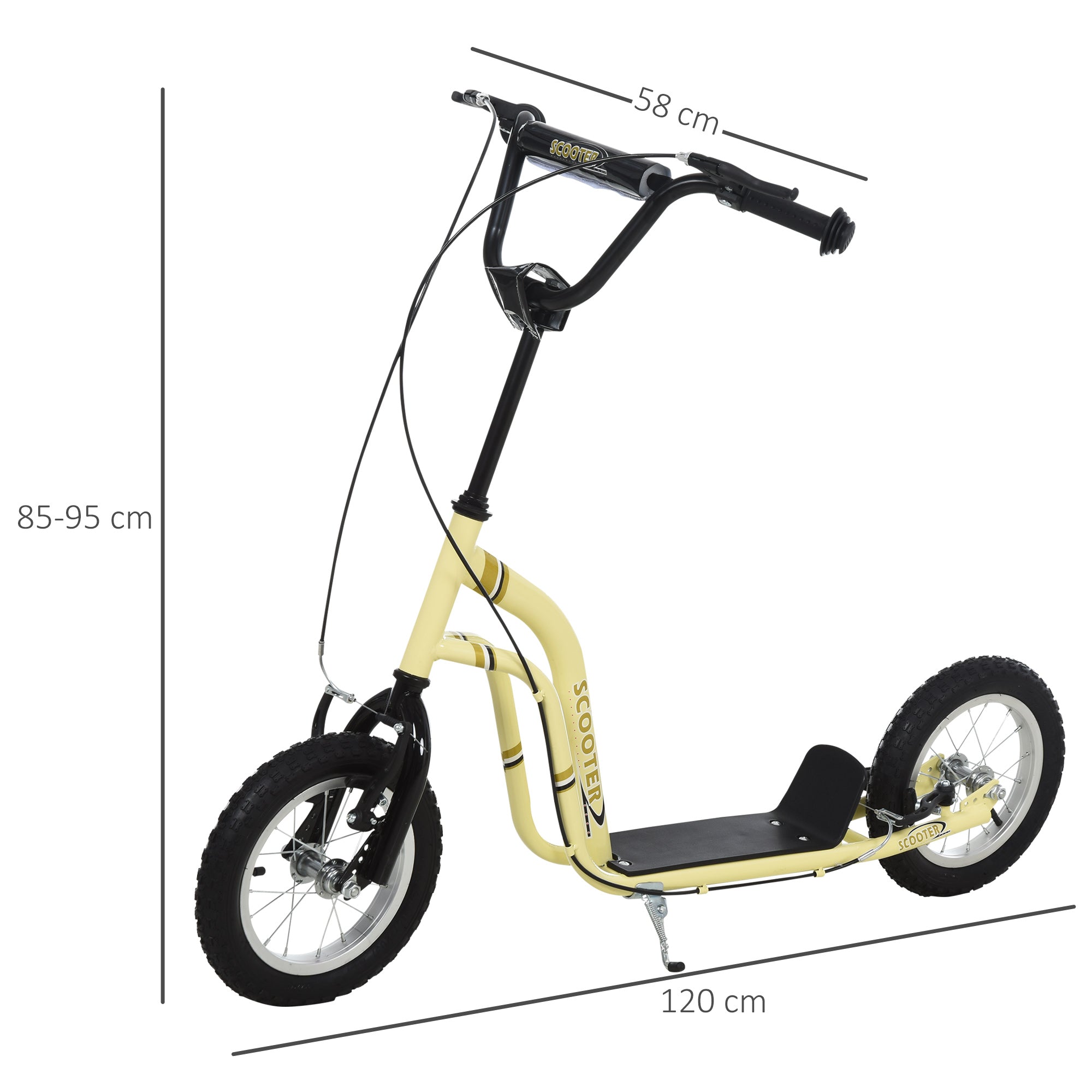 HOMCOM Kinderroller ab 5 Jahre Scooter Kinderscooter Tretroller Cityroller Kinder Roller Kickboard mit Luftreifen 12 Zoll Gummi Aluminium Beige 120 x 58 x 85-95 cm