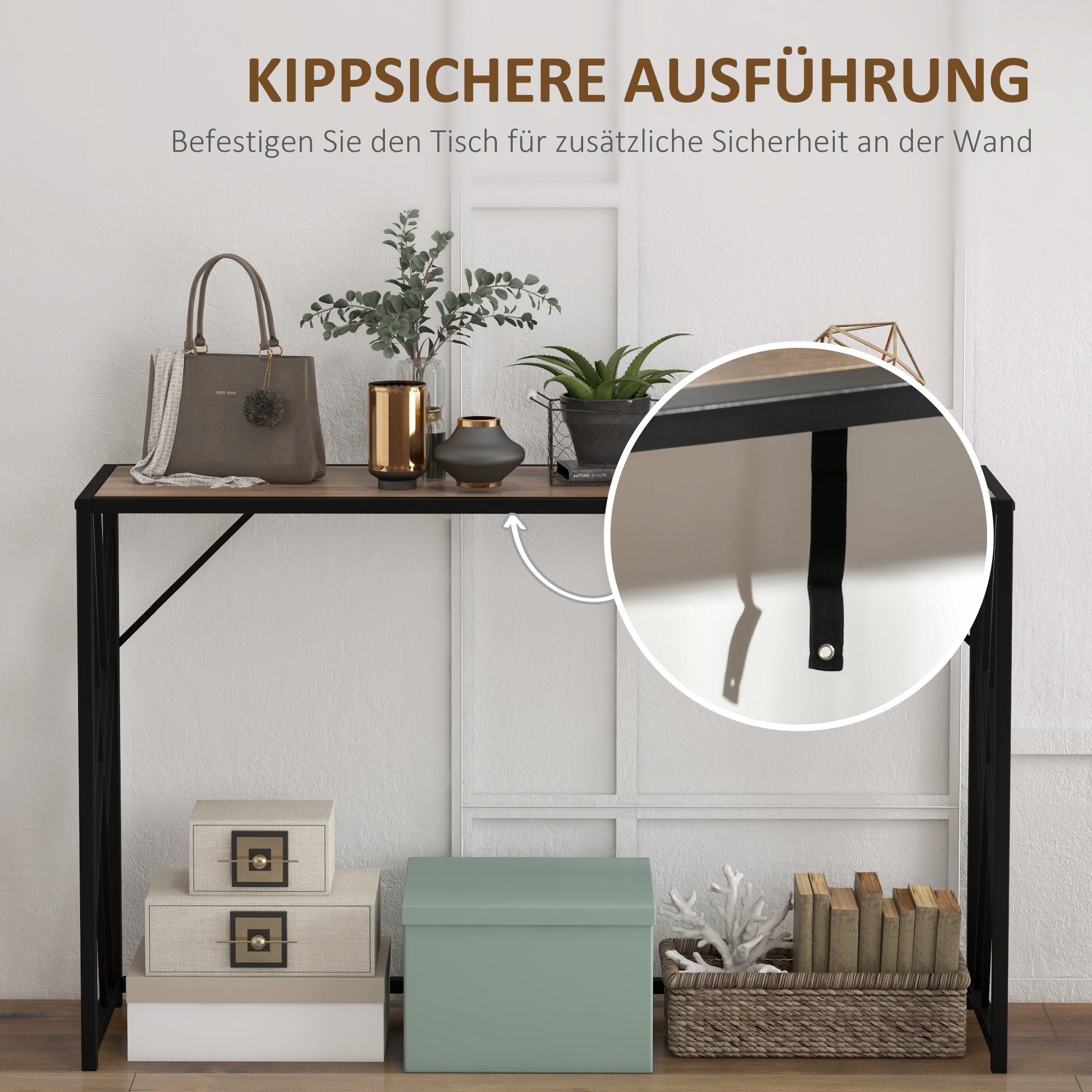HOMCOM Konsole, Flurtisch, Industriedesign, stabiler Metallrahmen, 120 x 35 x 75 cm