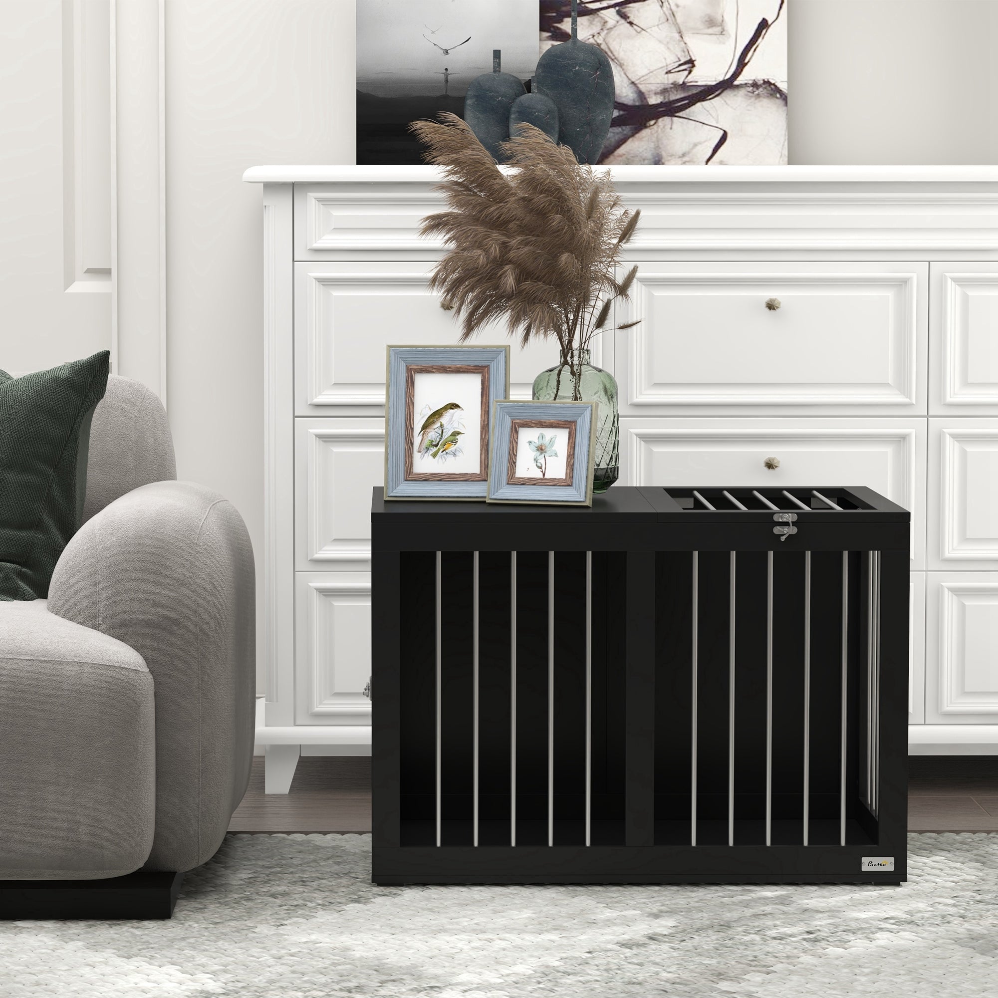 PawHut Hundekäfig Hundebox Hundetransportbox, 2 Türen, verriegelbar, Stahlgitter, 80 cm x 50 cm x 56,5 cm, Schwarz