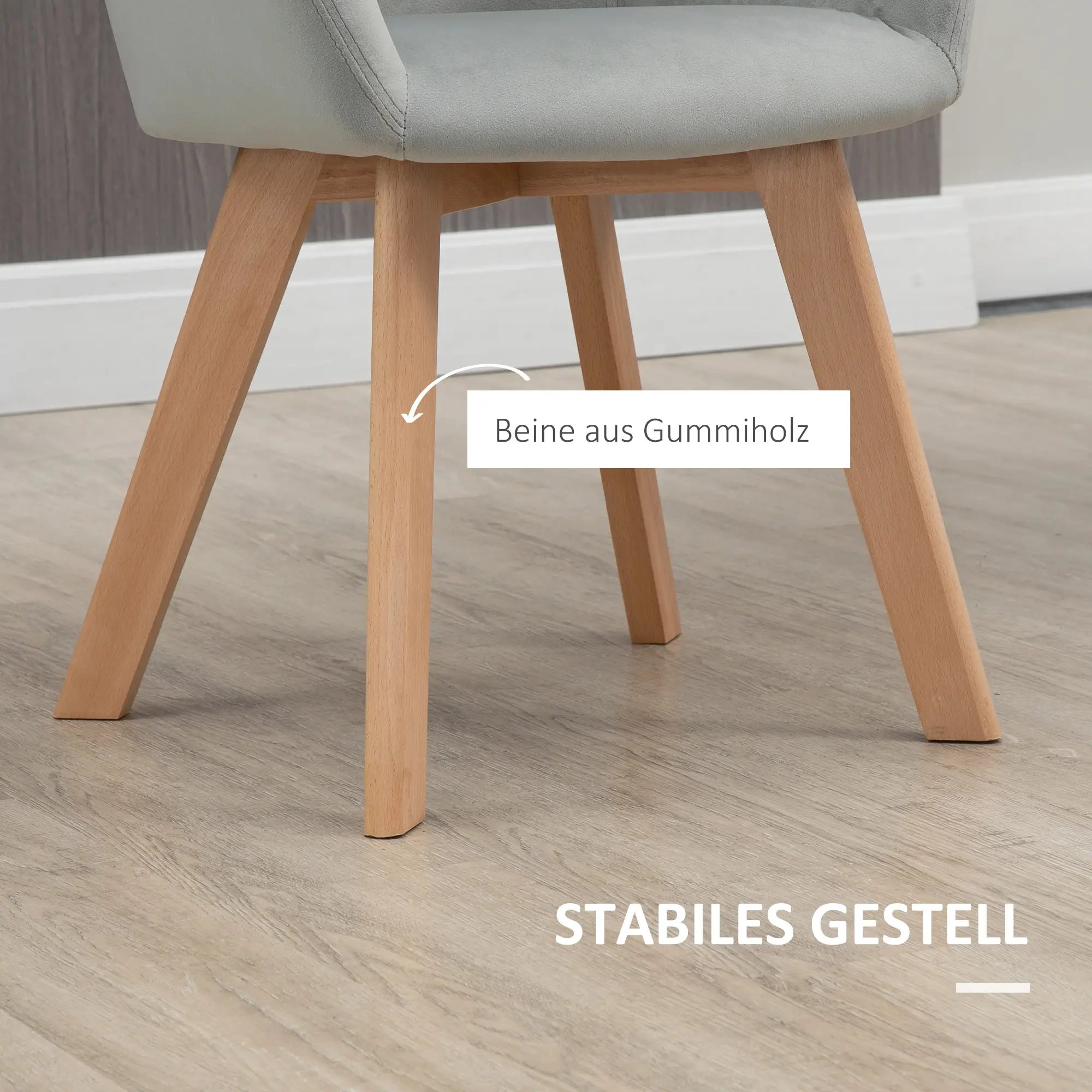 HOMCOM 2er-Set Stühle, Esszimmerstühle, Samtoptik, Holzbeine, 54 cm x 57 cm x 80 cm, Grau + Natur