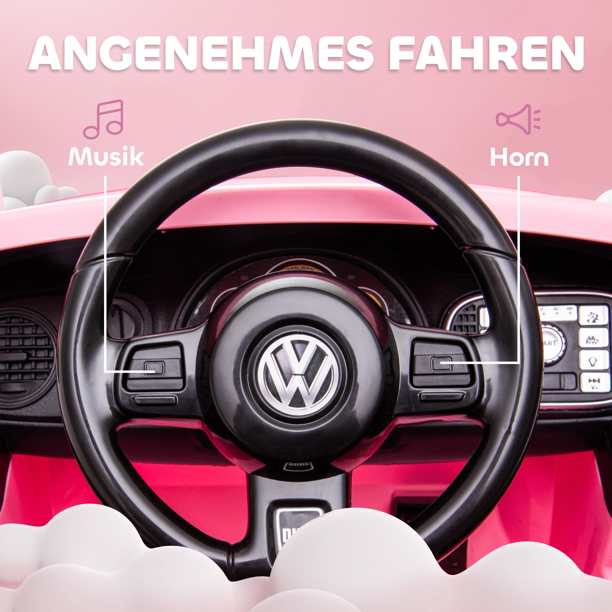 AIYAPLAY Elektro-Kinderfahrzeug, VW Käfer, 3-5 km/h, mit Fernbedienung & Musik, Rosa