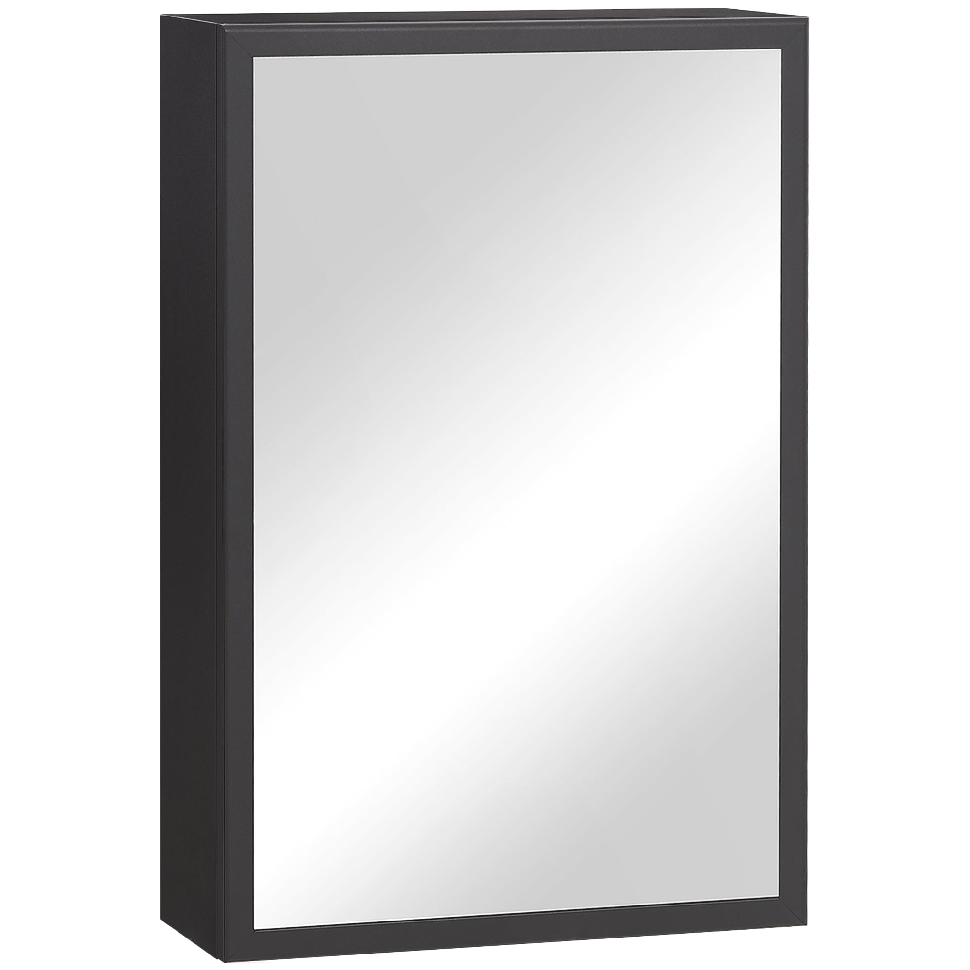 kleankin Spiegelschrank, 3 Regalfächer, weiche Scharniere, Stahlgehäuse, schwarz, 40 x 15 x 60 cm