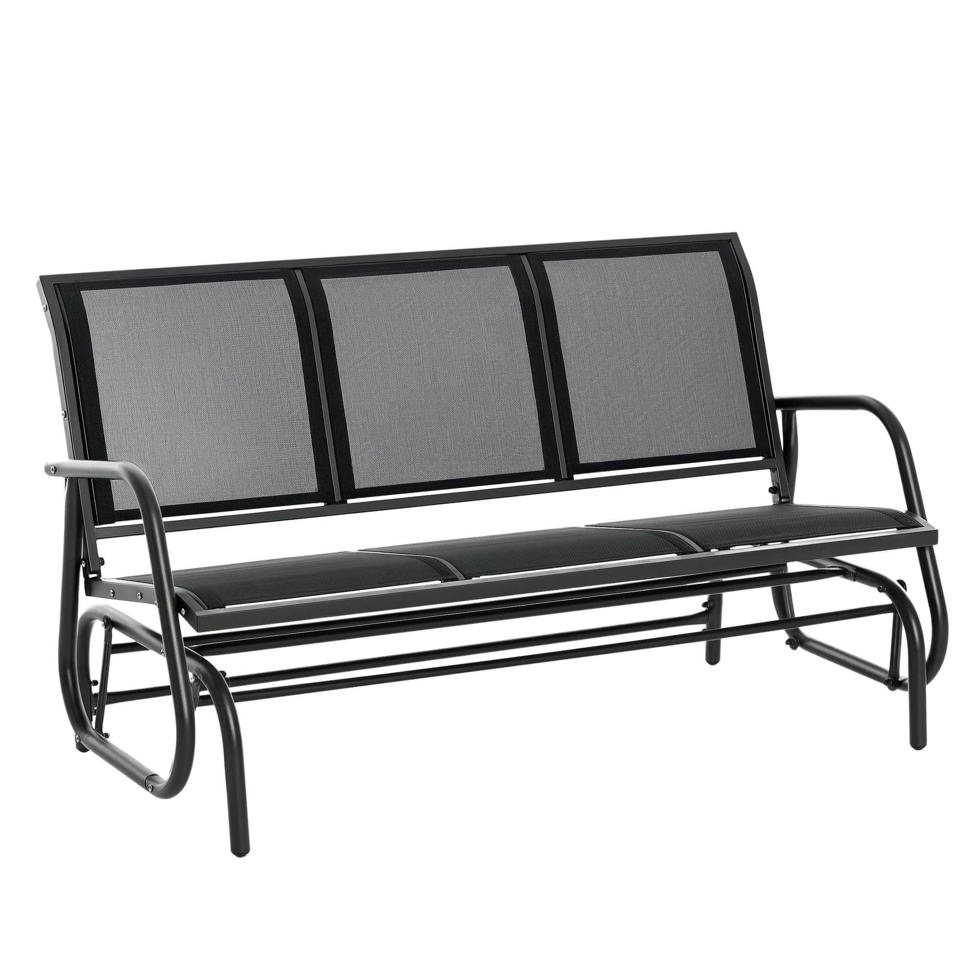 Outsunny 3-Sitzer Schaukelstuhl Gartenbank mit Schaukelmechanismus Gartenschaukel Sitzbank aus Metall Parkbank bis 300 kg belastbar Gartenmöbel für Garten, Terrasse, 147 x 70 x 85 cm Dunkelgrau