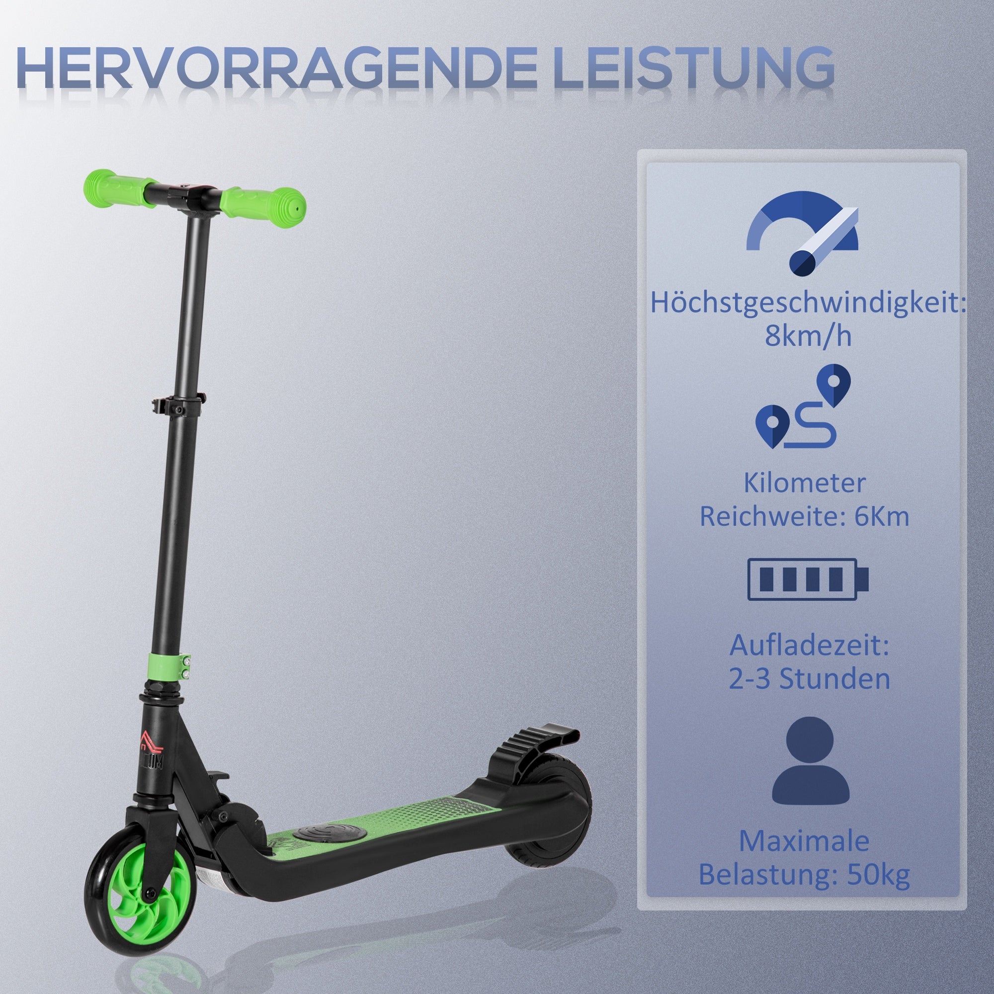 HOMCOM E-Scooter Elektro Scooter 120W Motor 6 km Reichweite max. 8 km/h Elektroroller ab 6 Jahren Grün+Weiß