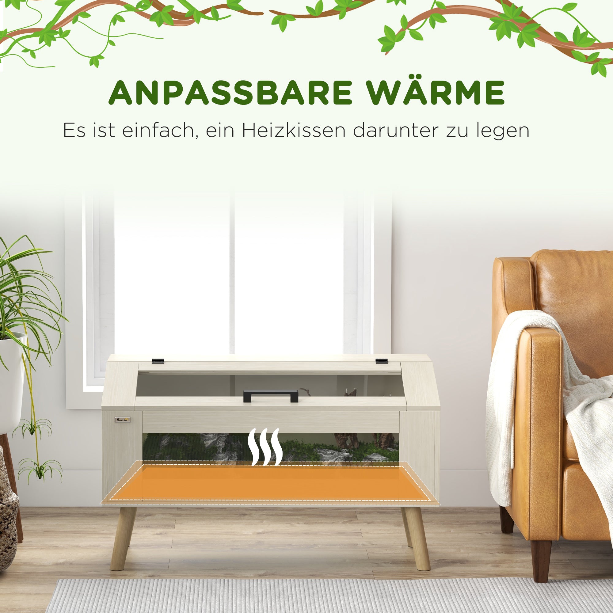 PawHut Reptilienbox, Eidechsenkasten, 140 Liter, Heizkissen-kompatibel, Glasfenster