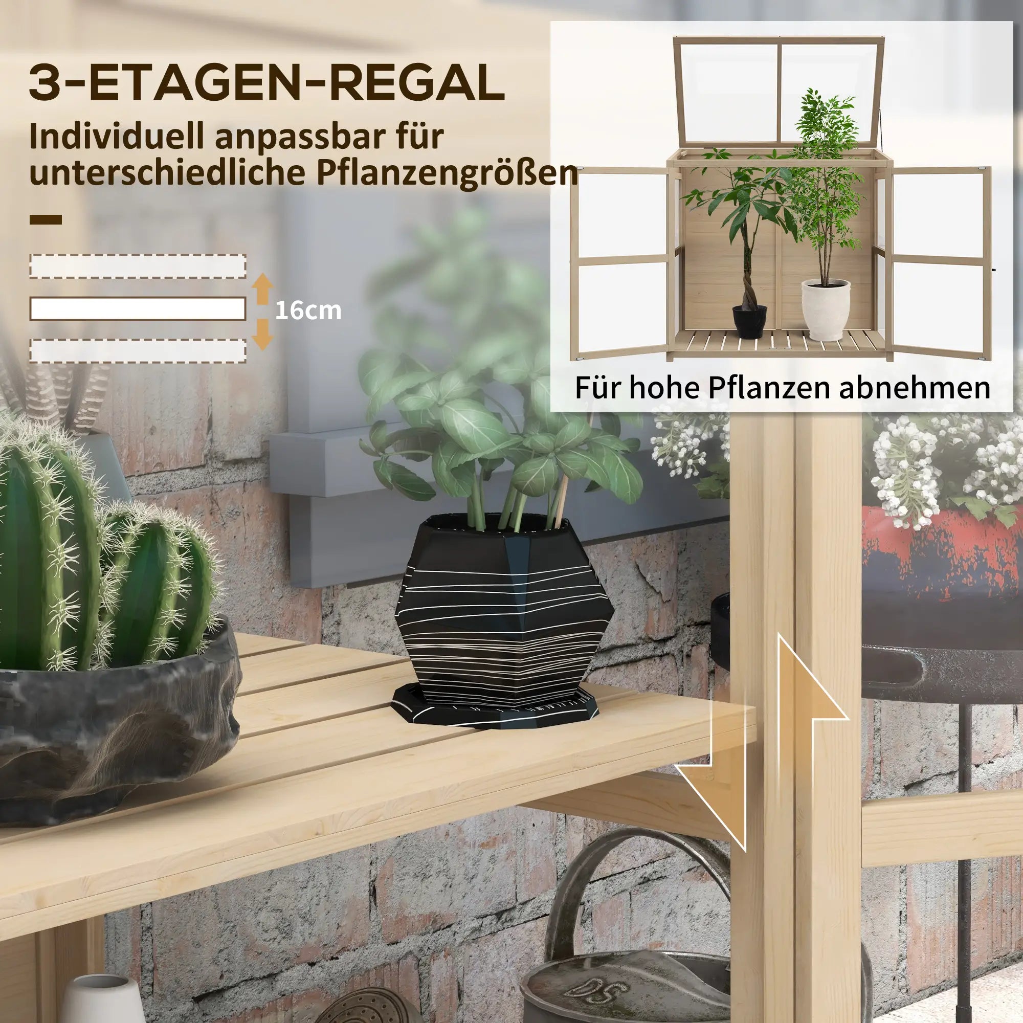 Frühbeet aus Holz 103x61?cm mit Tür & Fenster, Natur