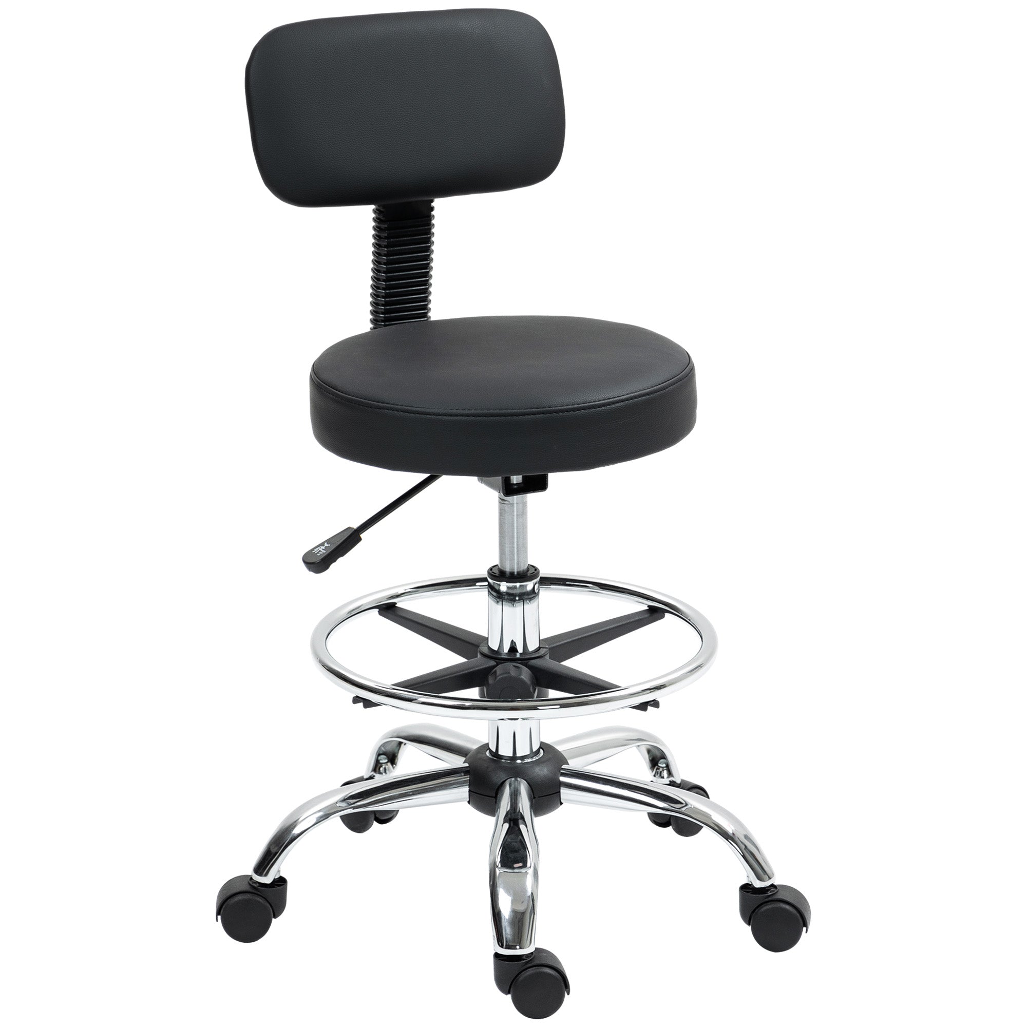 HOMCOM Bürostuhl, Kompakter Drehstuhl, höhenverstellbar, mit Fußstütze, 360° drehbar, Kunstleder, Metall, Schwarz