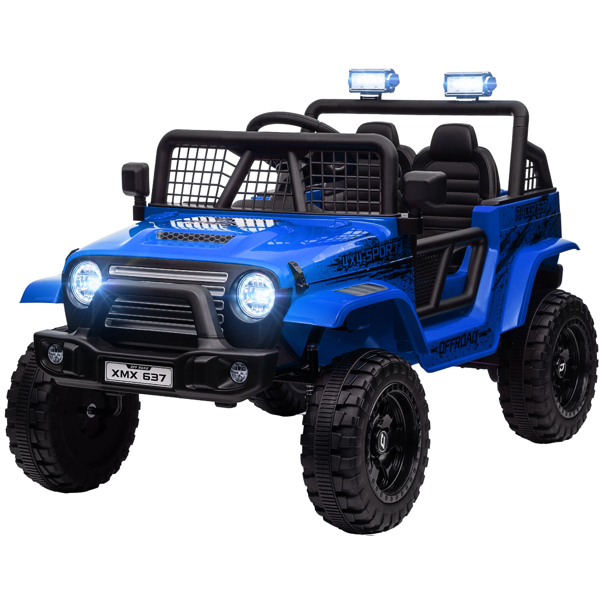 AIYAPLAY Kinder-Elektroauto mit sanfter Federung, fernsteuerbar, LED-Lichter, Hupe, 12V-Motoren, aus Kunststoff und Metall, Blau
