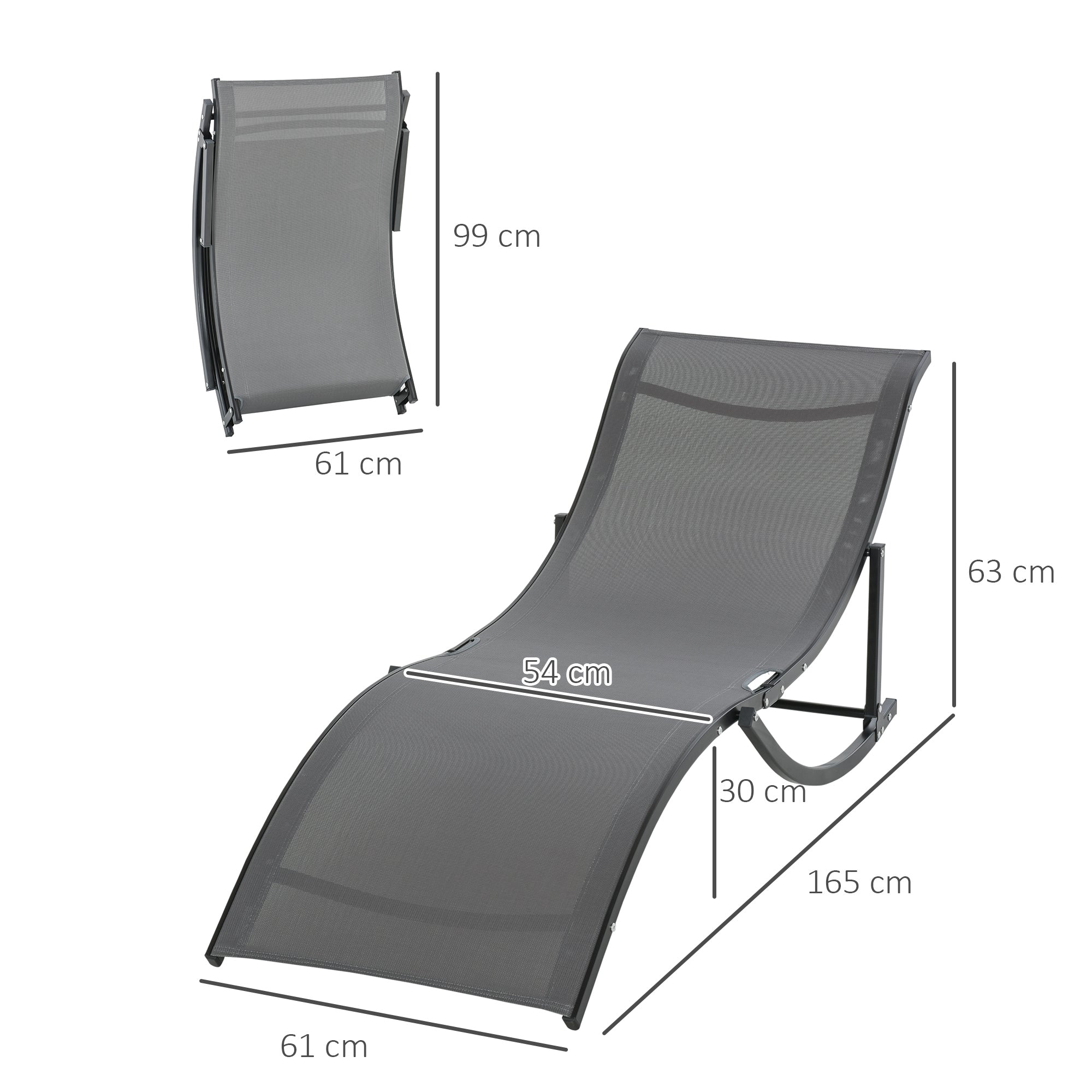 Outsunny 2er Set Sonnenliege Gartenliegen Stoffliege Relaxliege ergonomisch Aluminium Texteline Dunkelgrau 165 x 61 x 63 cm