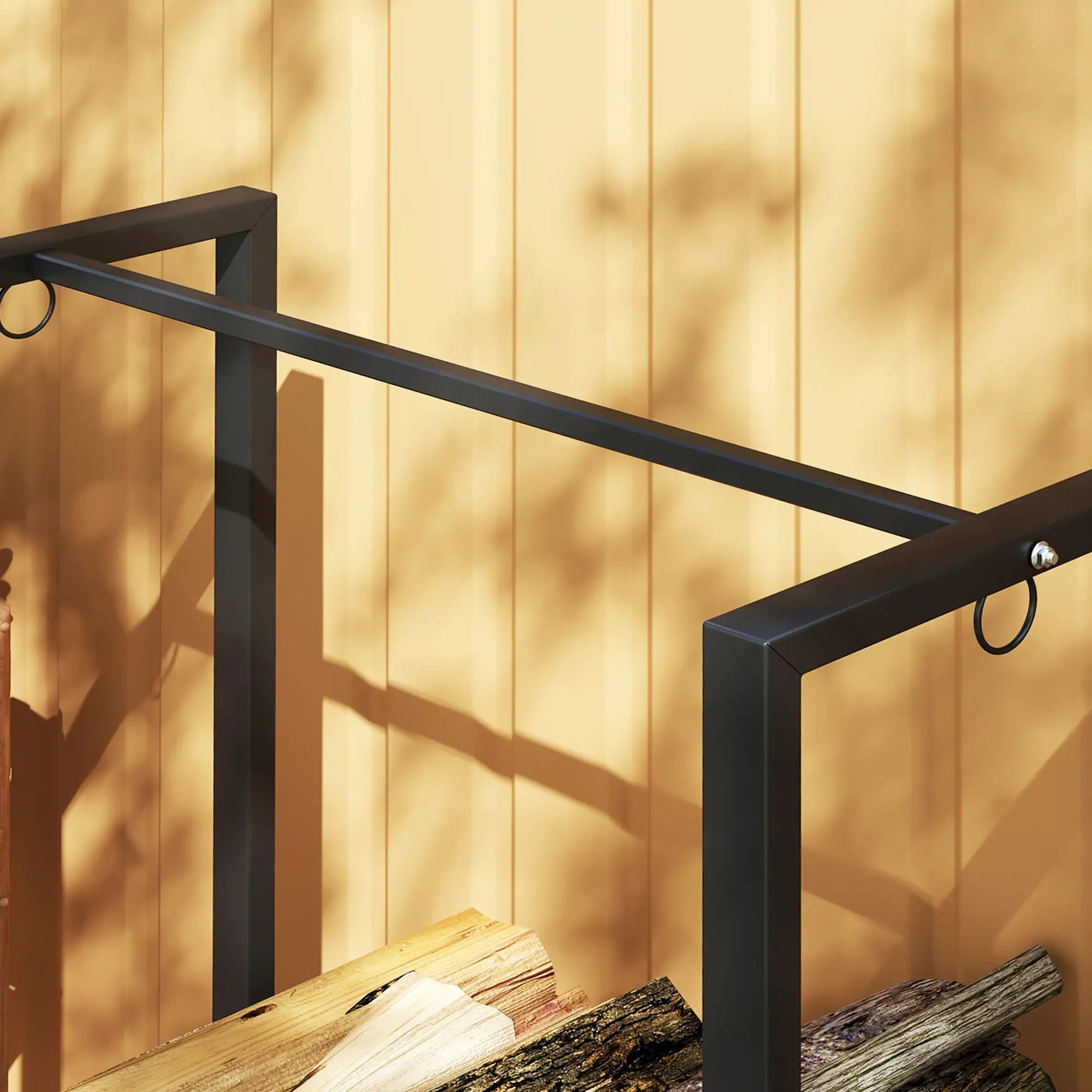 Outsunny Feuerholzgestell, zwei Abschnitte, rostfreier Stahlrahmen, bis 200 kg, 123 x 32 x 115 cm, Schwarz