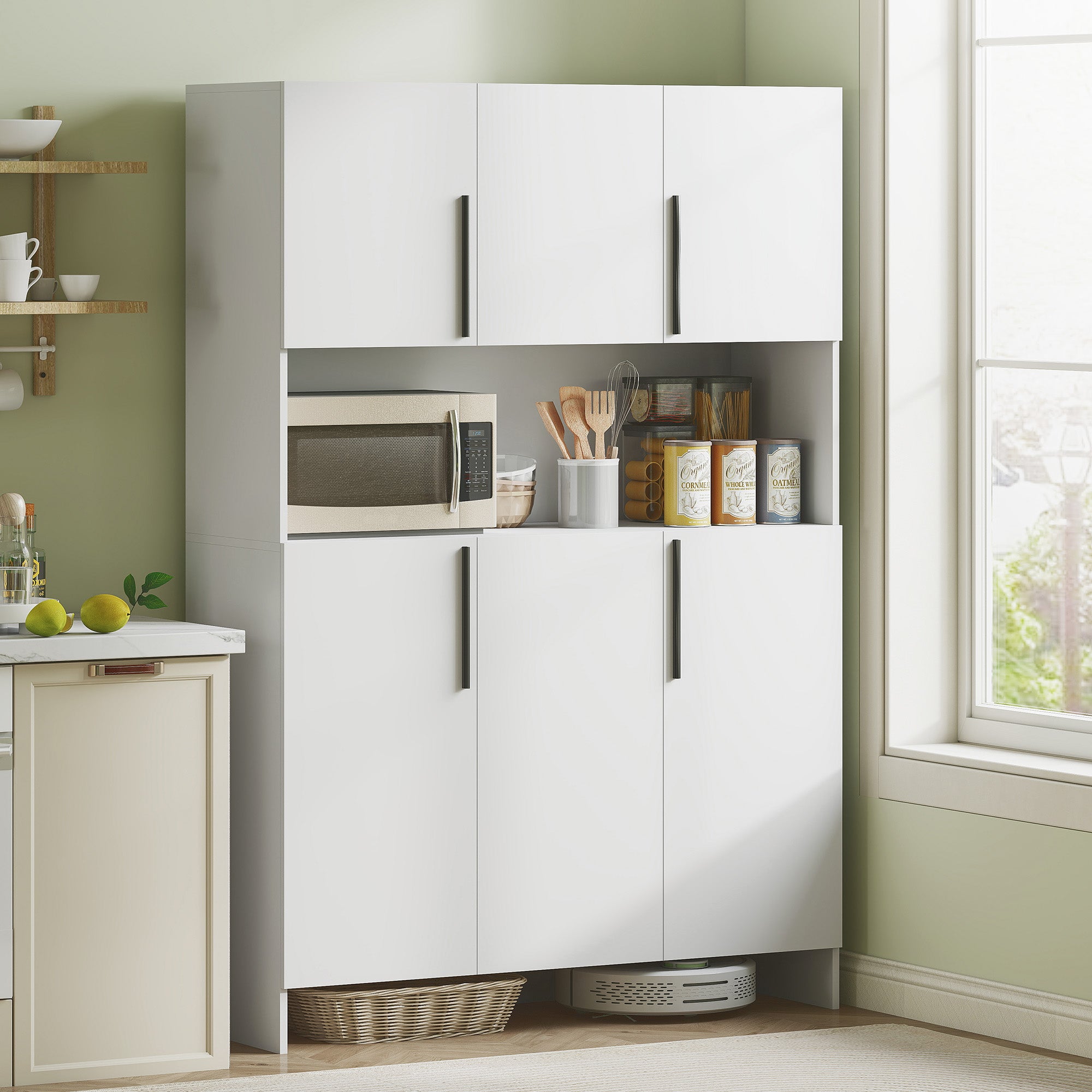 HOMCOM Küchenschrank, 4 Schränke, 6 Türen, 12 Scharniere, Arbeitsplatte, Spanplatte, Weiß