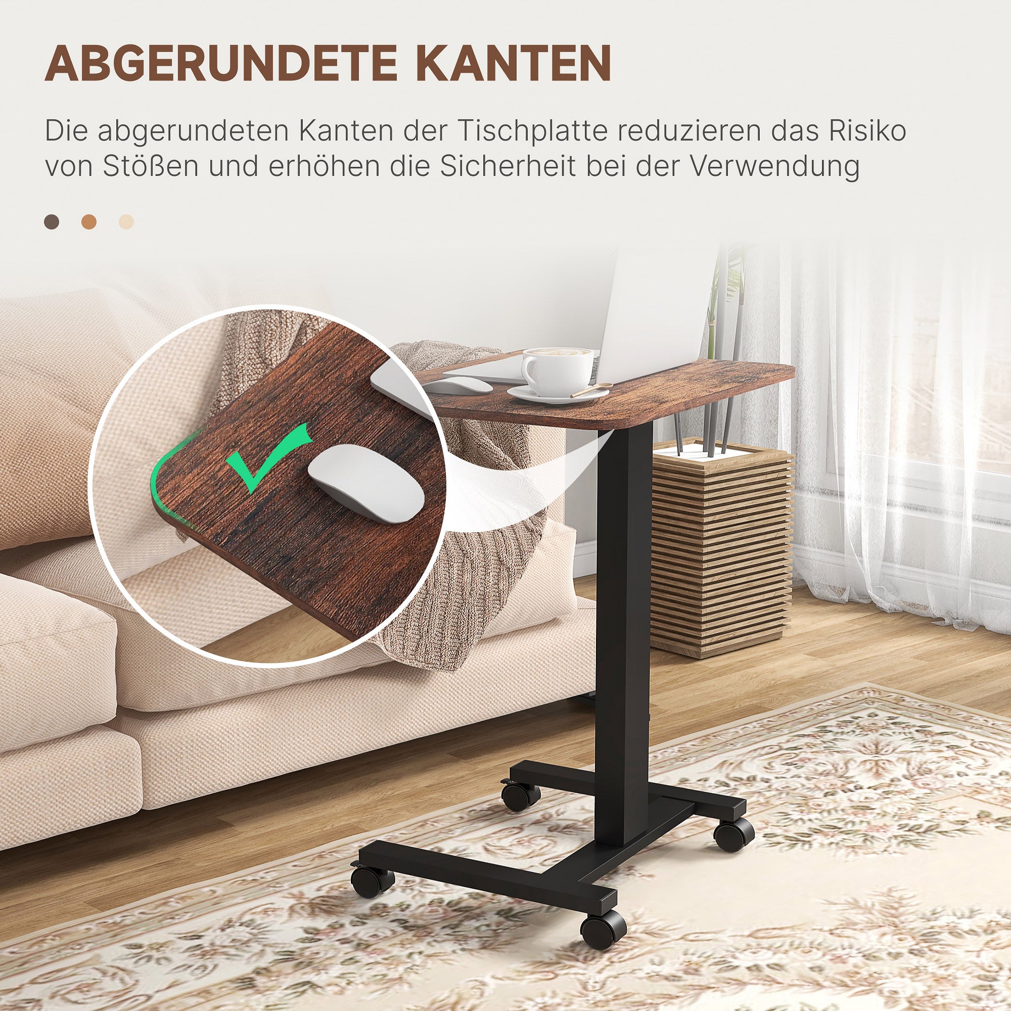 Vinsetto Stehpult Stehtisch, Laptoptisch, höhenverstellbar, 4 Rollen, 65 cm x 48 cm x 108 cm, Braun + Schwarz