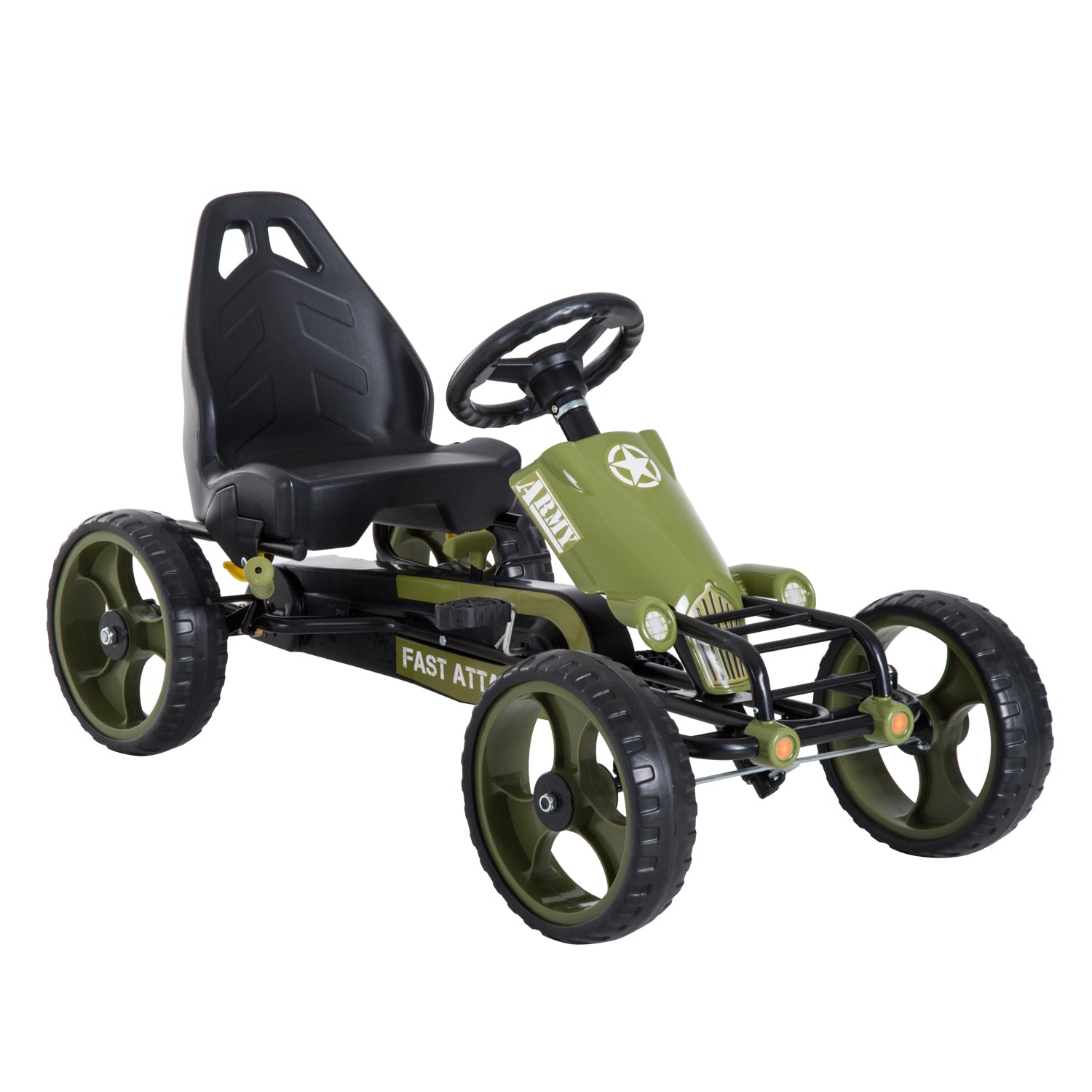 HOMCOM Go Kart Tretauto Tretfahrzeug mit Handbremse Kinderfahrzeug Kettcar Tretfahrzeug mit Verstellbarem Sitz ab 3 Jahren Grün 105 x 54 x 61cm