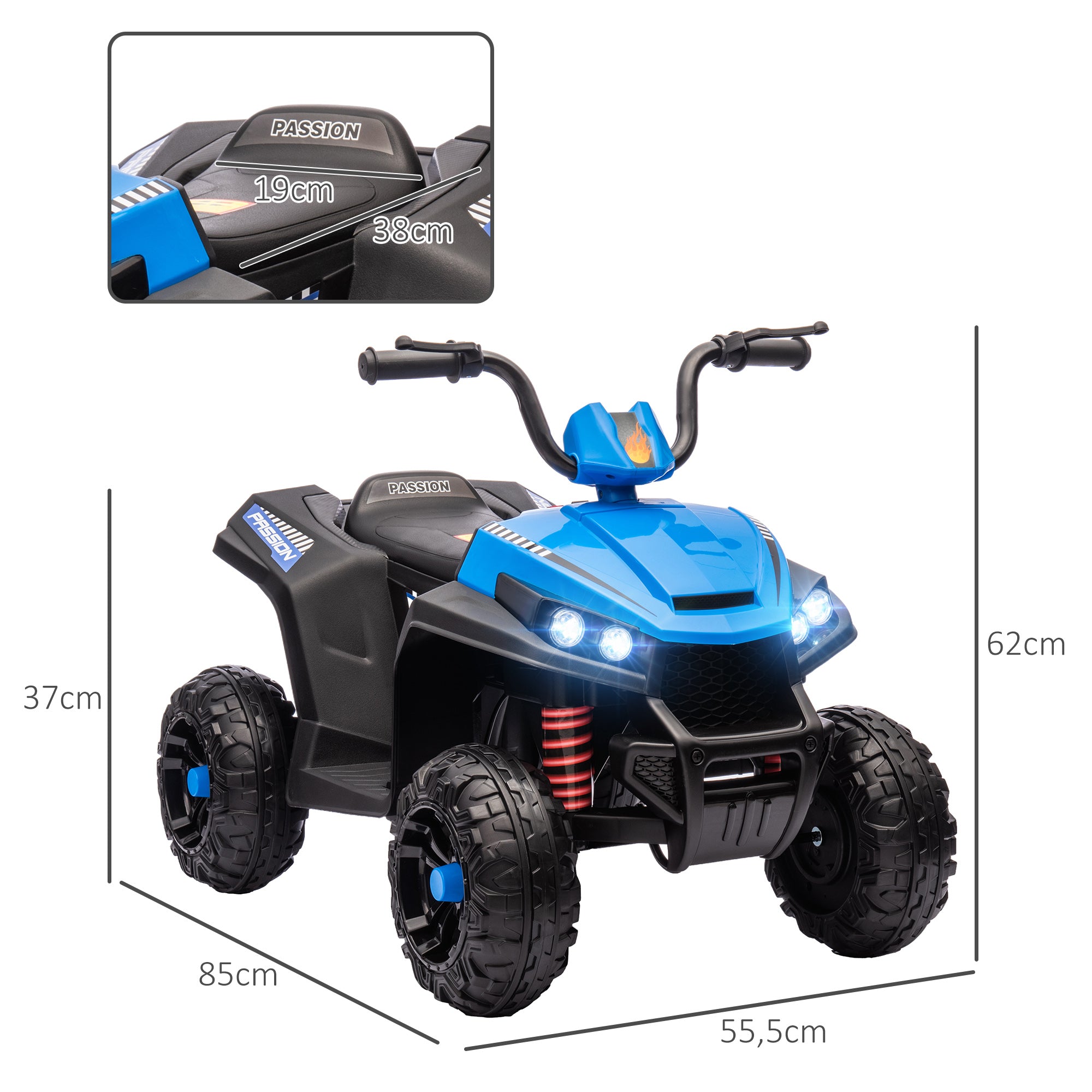 AIYAPLAY Elektro-Kinderquad, Licht & Musik, Federung, 5 km/h, 50 Min. Fahrzeit, für 3-5 Jahre, Blau