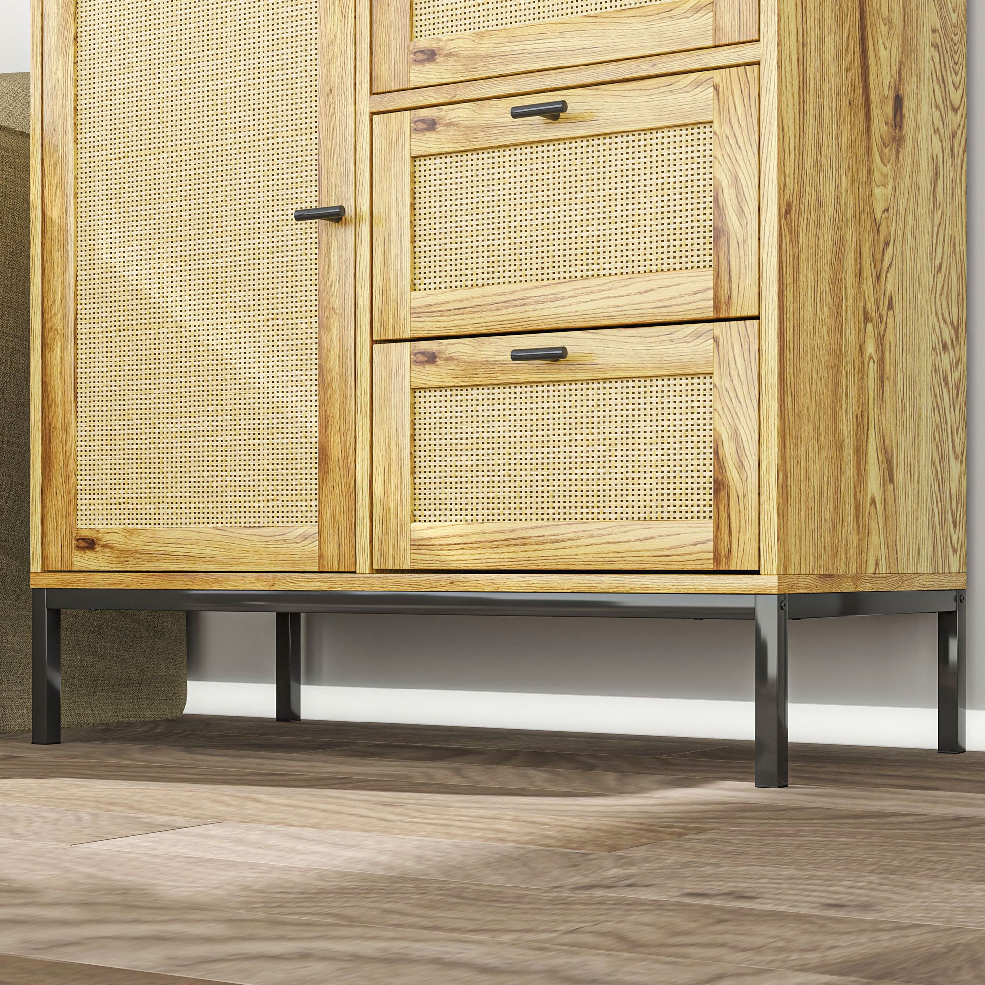 HOMCOM Aufbewahrungsschrank, Flexible Kommode mit Rattan-Türen, Schubladen und verstellbaren Regalen, 80B x 40T x 120H cm