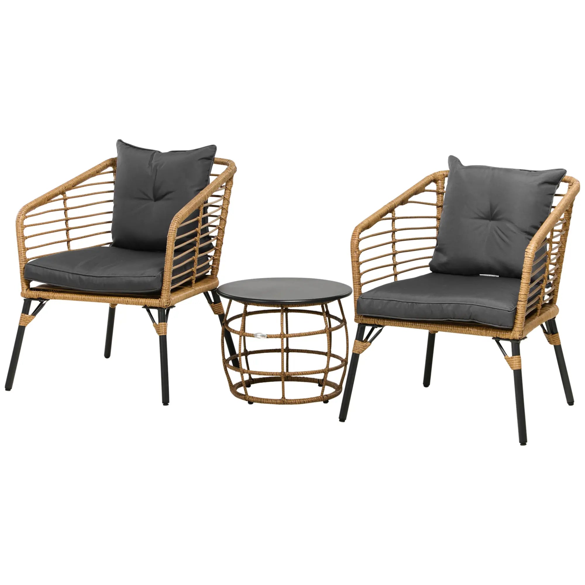 Outsunny 3-teiliges Bistro-Set, wetterbeständig, 1 Beistelltisch, 2 Stühle, 62 cm x 65 cm x 78 cm, Sand+Dunkelgrau