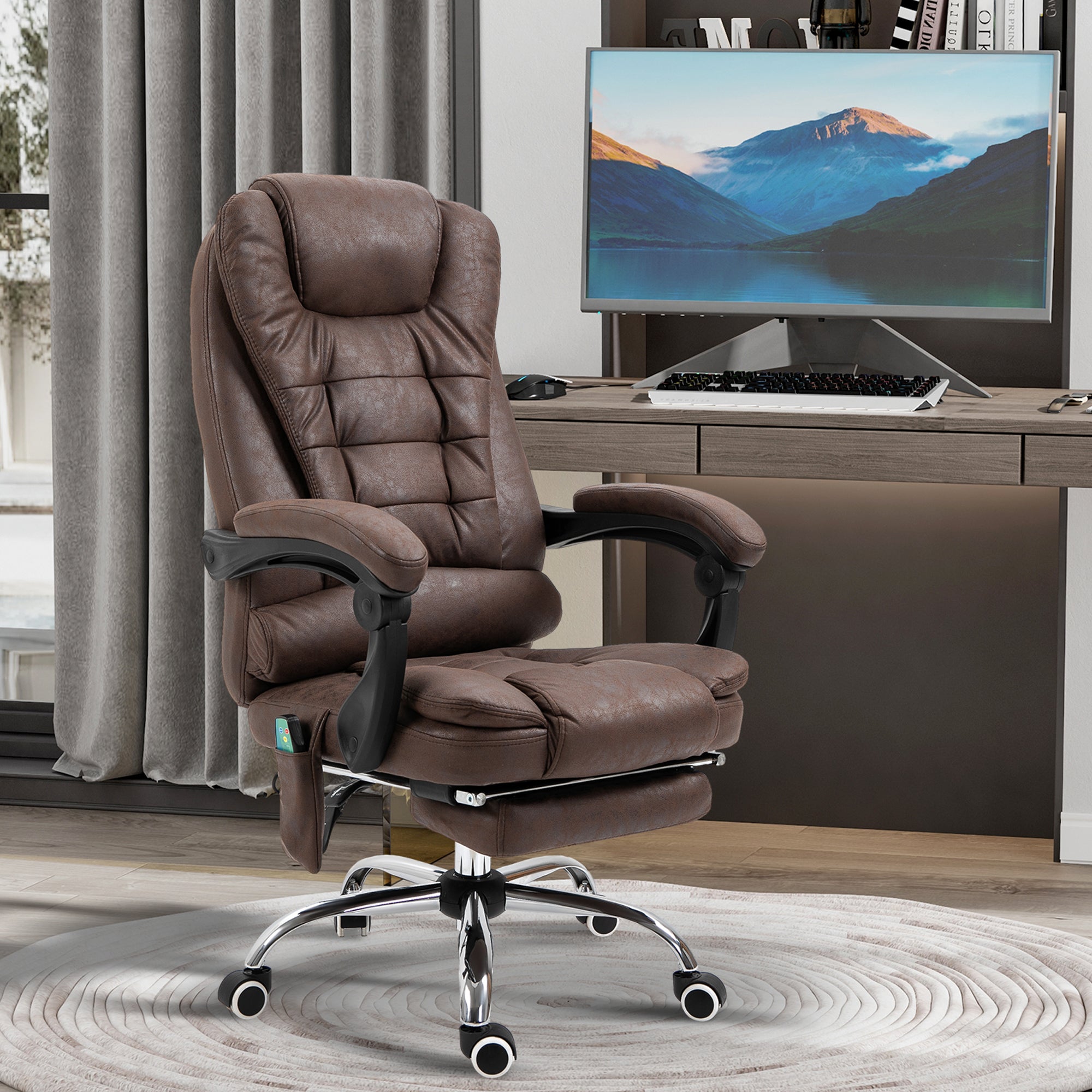 Vinsetto Massage-Bürostuhl, Liege- & Wärmefunktion, drehbar, ergonomisch, bis 120 kg, Braun