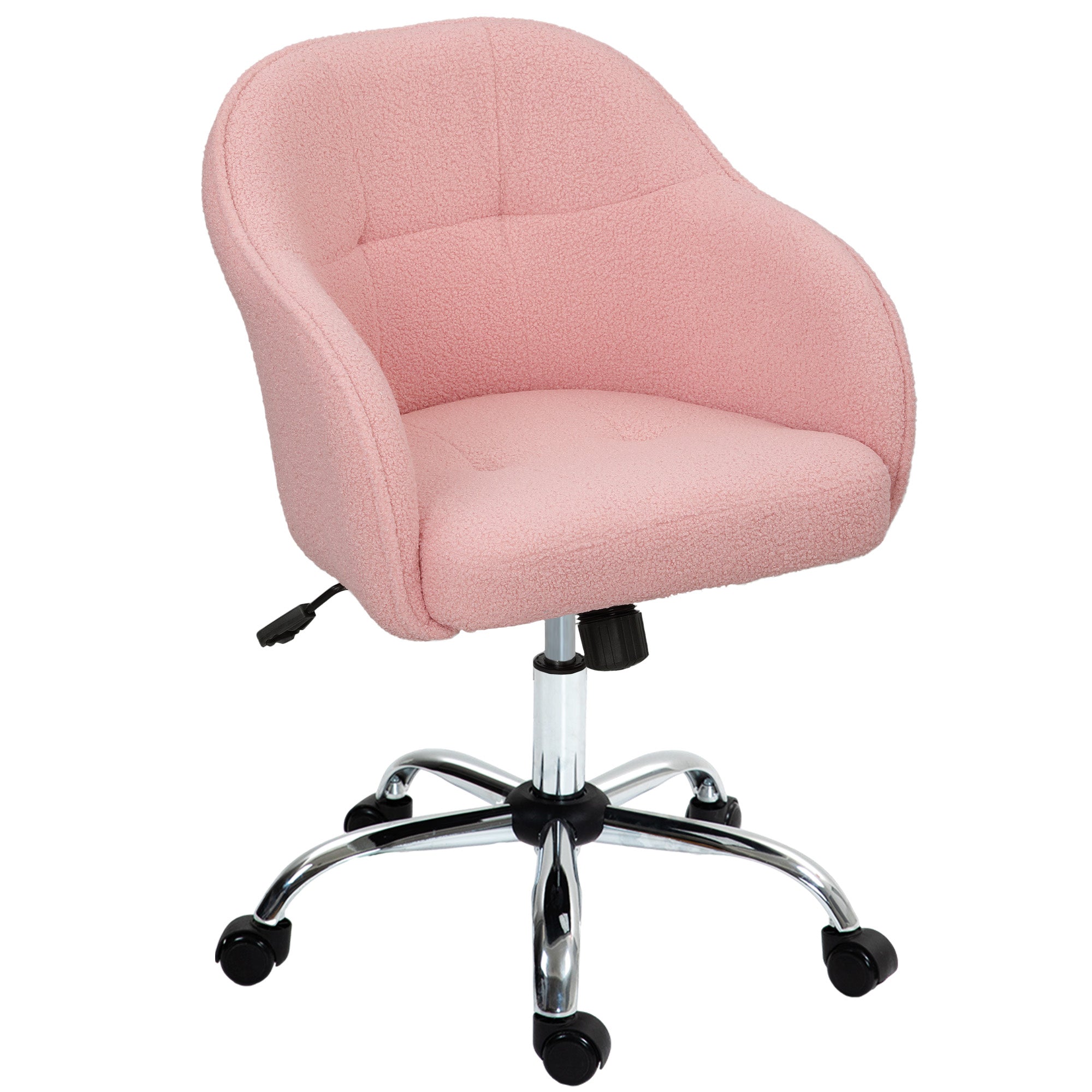 HOMCOM Homeoffice Stuhl, Ergonomisch Schreibtischstuhl mit Wippfunktion, Teddysamtoptik 56 x 61 x 86 cm Rosa