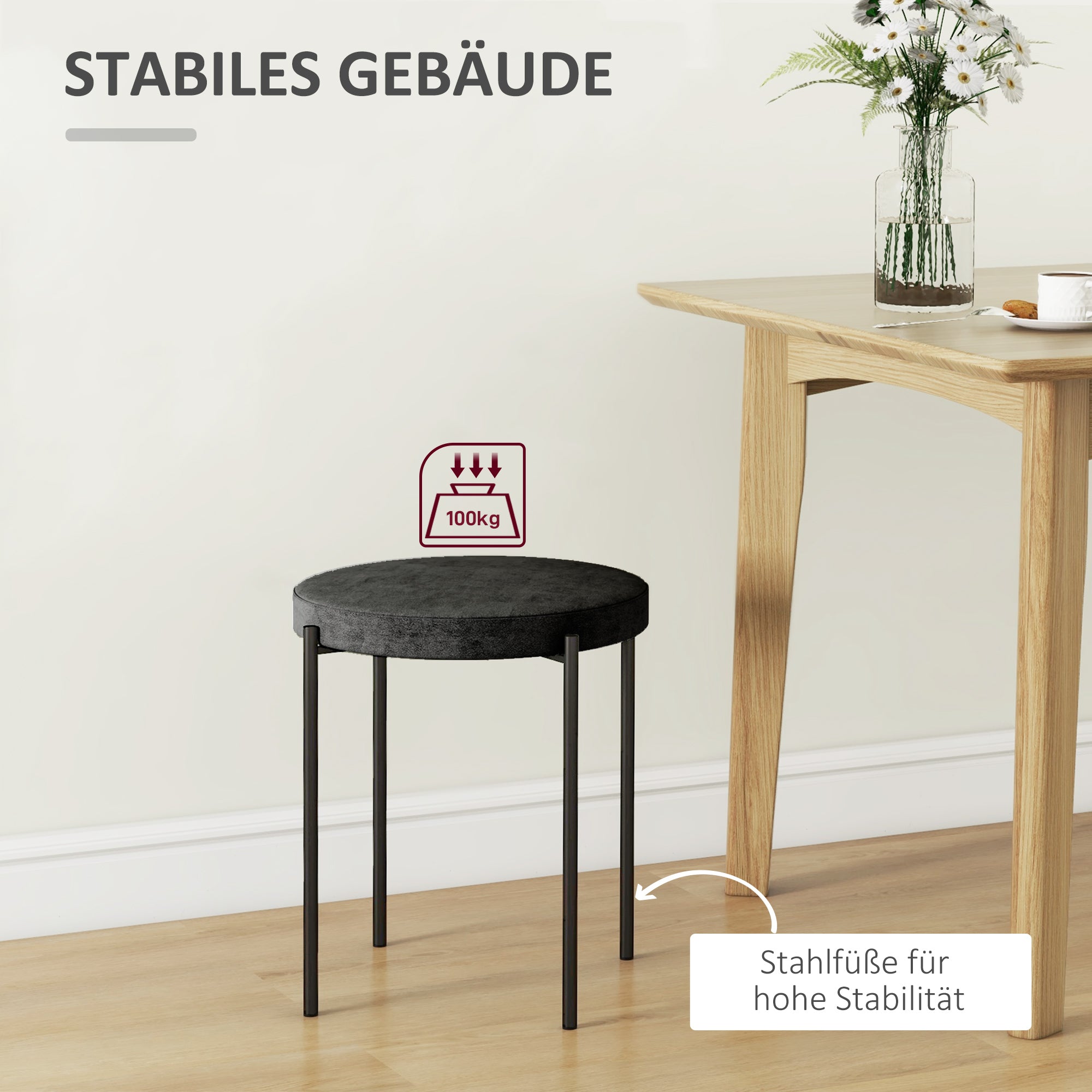 HOMCOM Esszimmerstuhl Akzentstuhl Küchenstühle, 41,5 cm x 41,5 cm x 46 cm, Schwarz