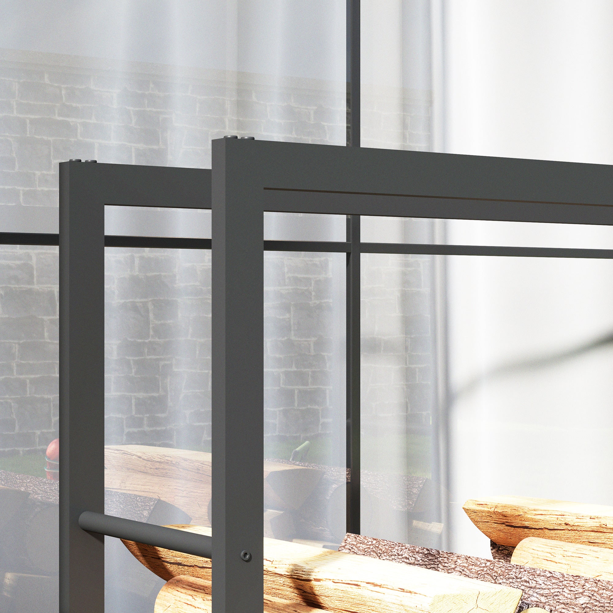 Outsunny Feuerholzgestell mit Rädern, mobil, Metallrahmen, bis 150 kg, 120 x 32 x 151 cm, schwarz