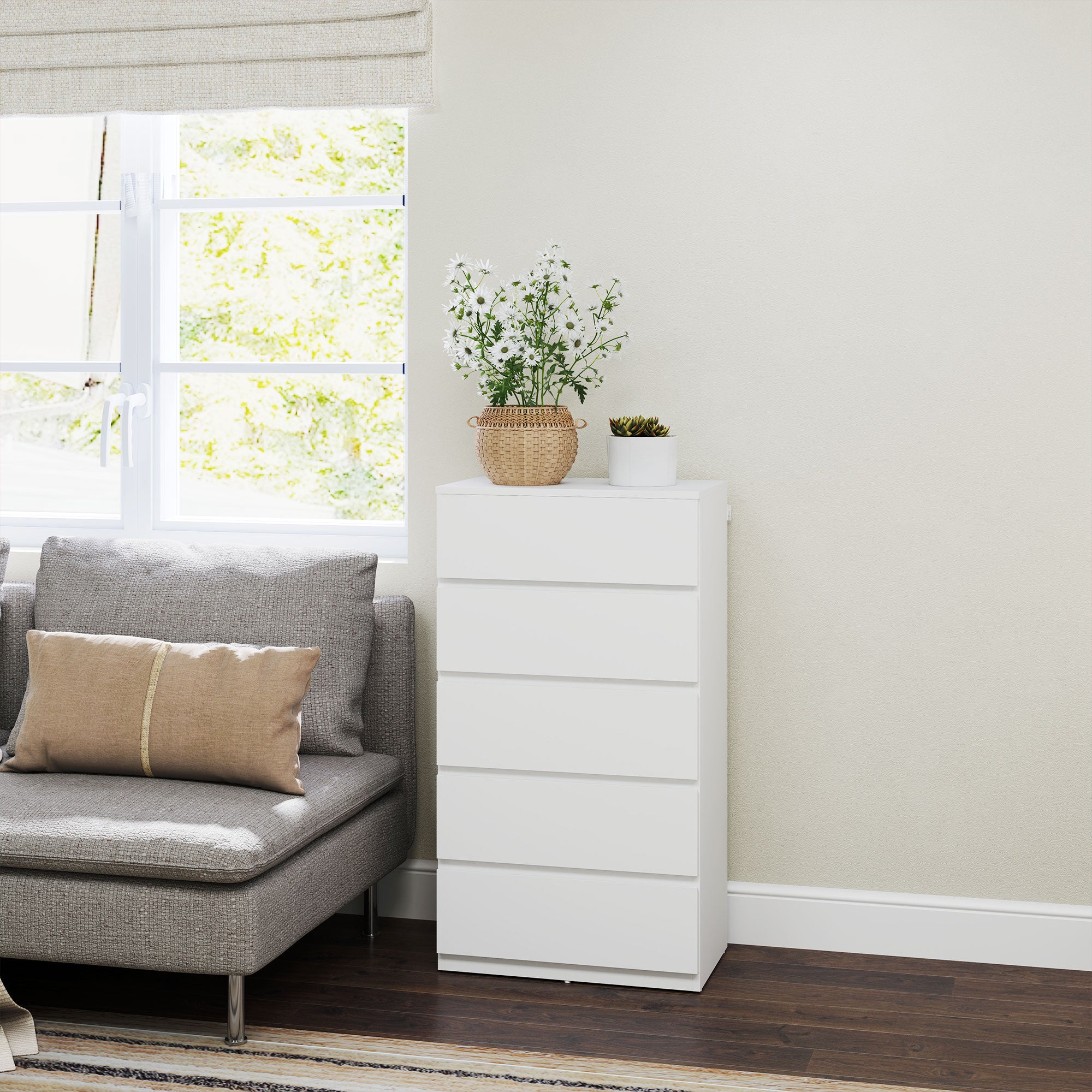 HOMCOM Kommode Sideboard Schubladenkommode, 5 Schubladen, 55 cm x 34 cm x 100 cm, Weiß