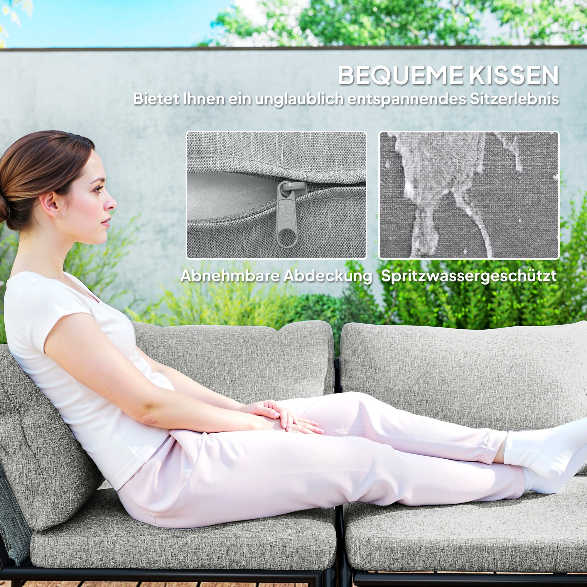 Outsunny Gartenmöbel Set Polyrattan Lounge-Set mit Ecksofa Tisch Kissen für 6 Personen Dunkelgrau