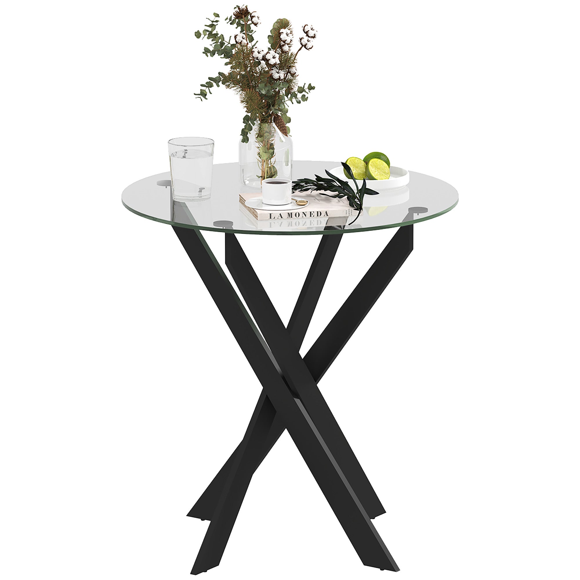 HOMCOM Moderner Glas-Esstisch, 70 cm Durchmesser, Küchentisch mit gehärteter Glasplatte und Metallbeinen, für 4 Personen