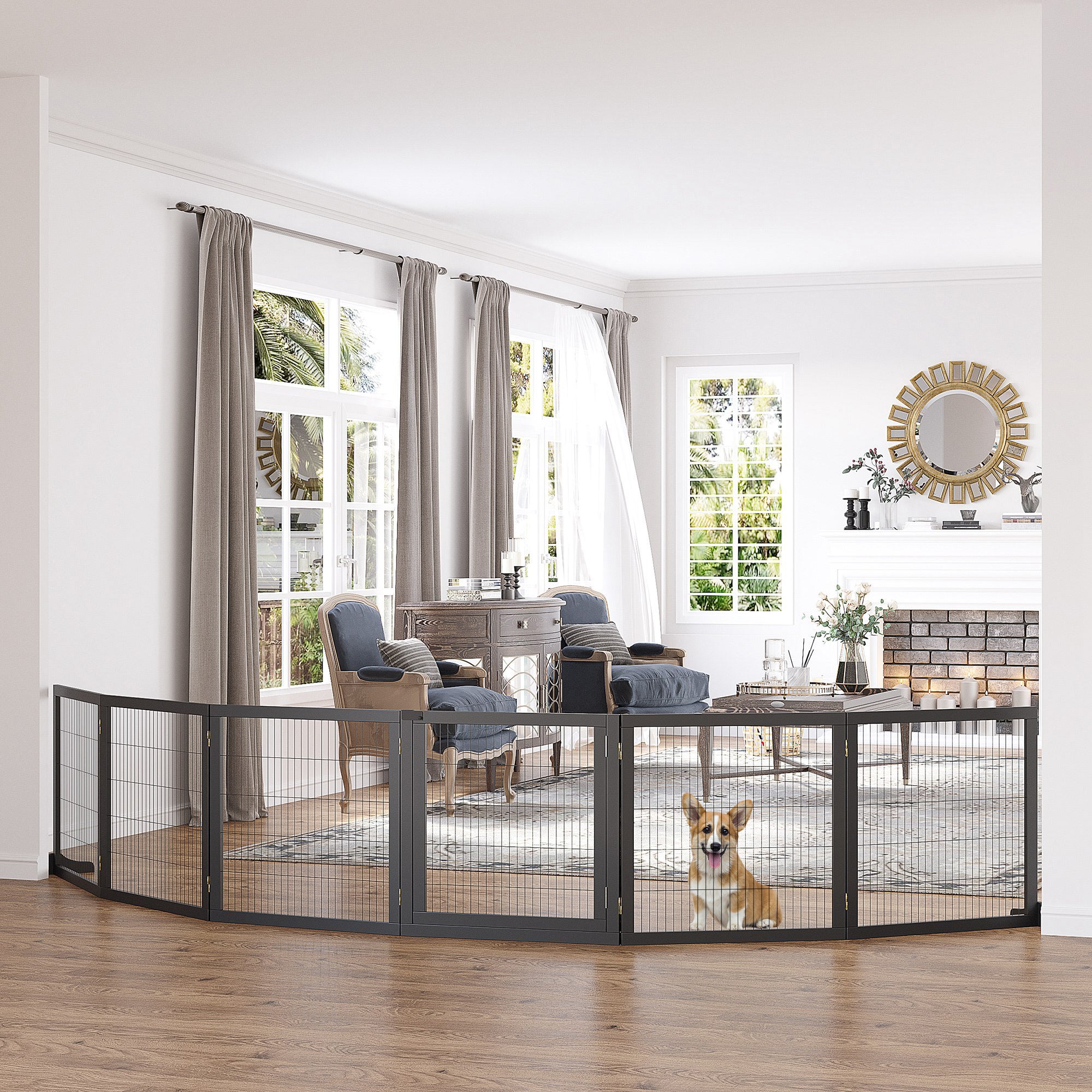 PawHut Absperrgitter für Hunde klappbar 432 x 36 x 70cm Kiefernholz Schwarz